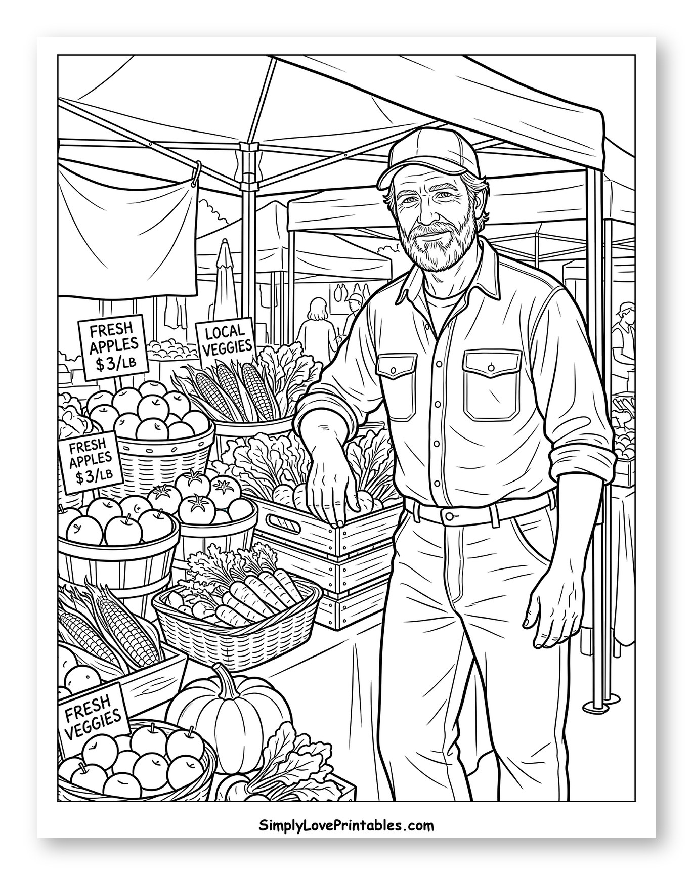 A Friendly Farmer at His Market Stall to Color