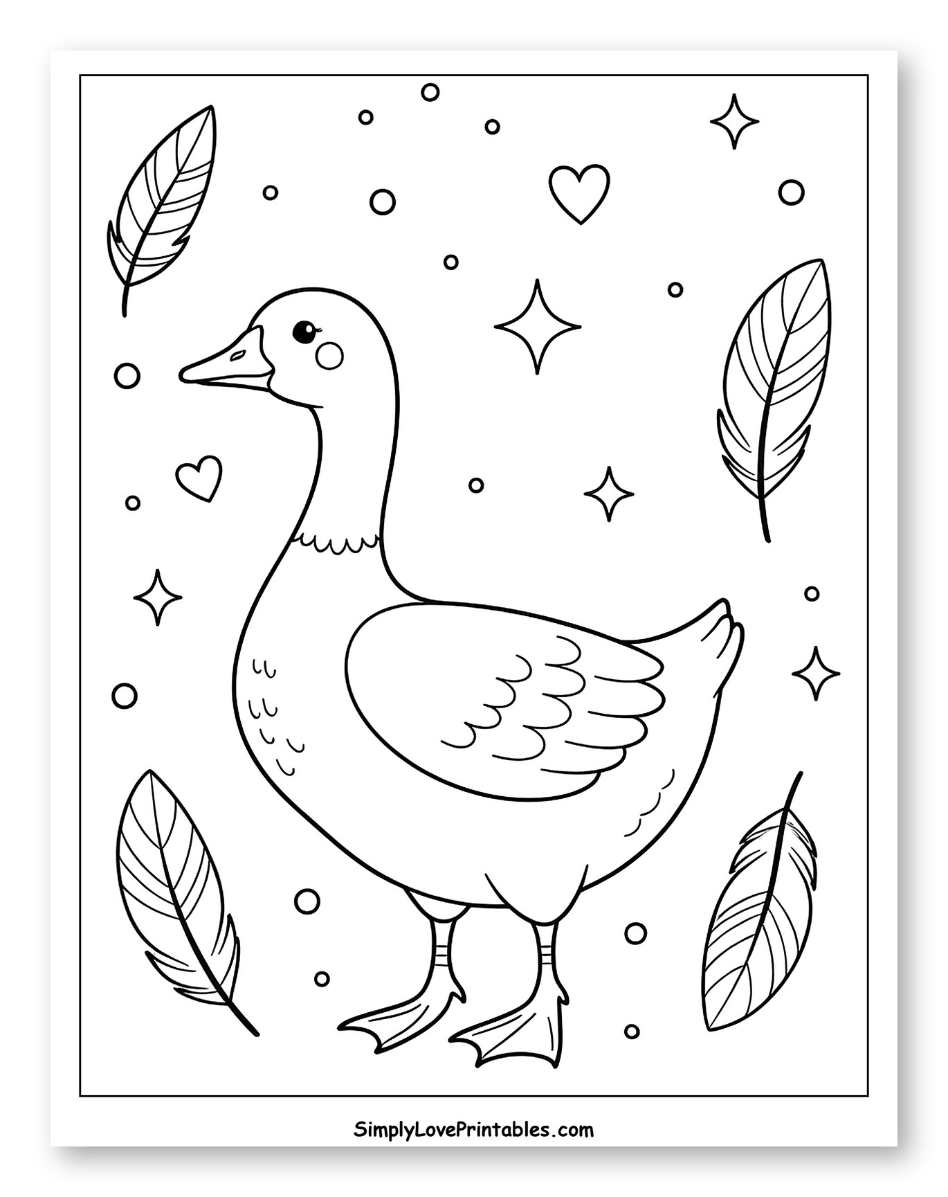 A Happy Goose with Feathers and Stars