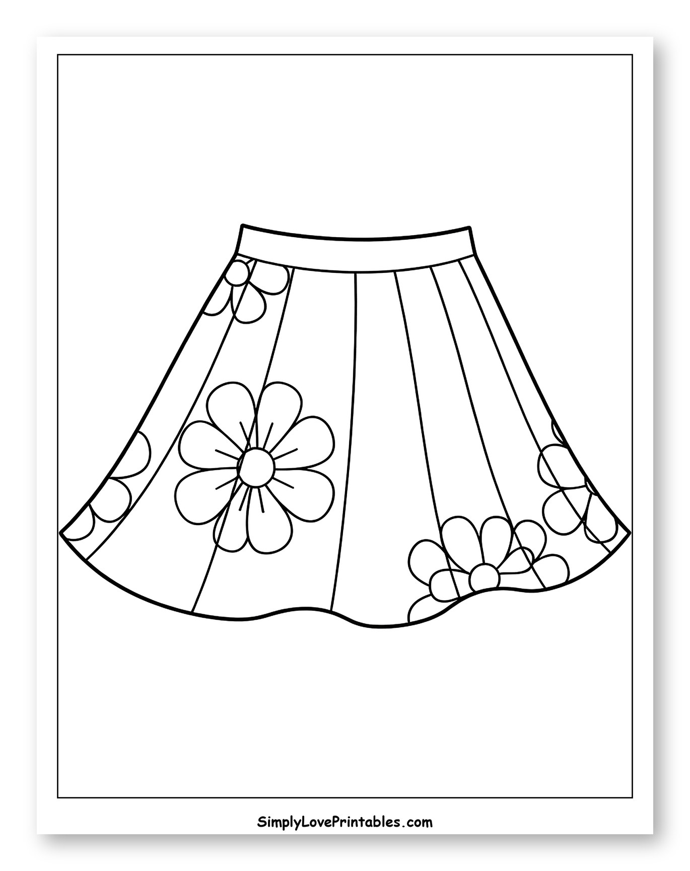 A-Line Skirt with Floral Patterns Coloring Page for Toddlers