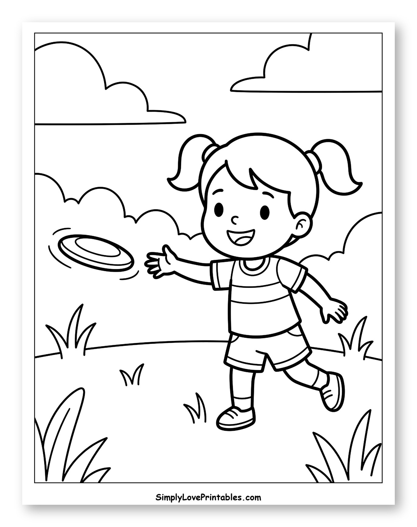 A Small Girl Tossing a Frisbee to Color for Toddlers