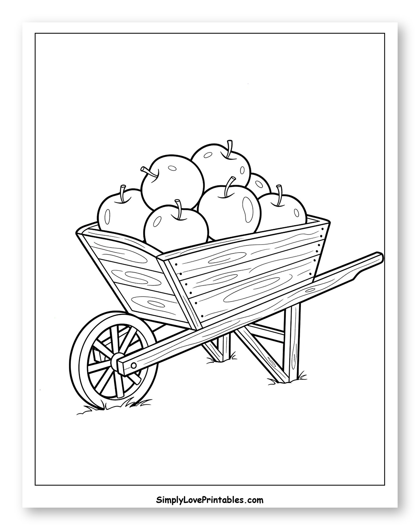 A Wheelbarrow Full of Ripe Apples to Color for Toddlers