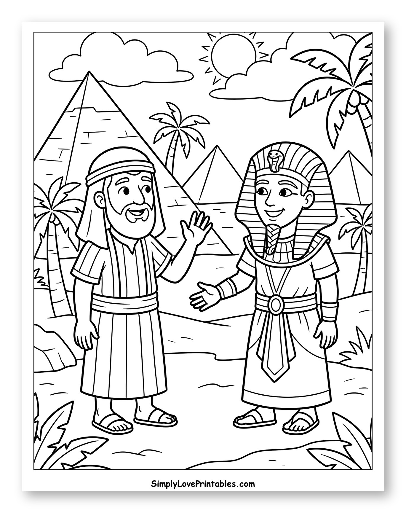 Abraham and Pharaoh in Ancient Egypt Coloring Sheet for Kids
