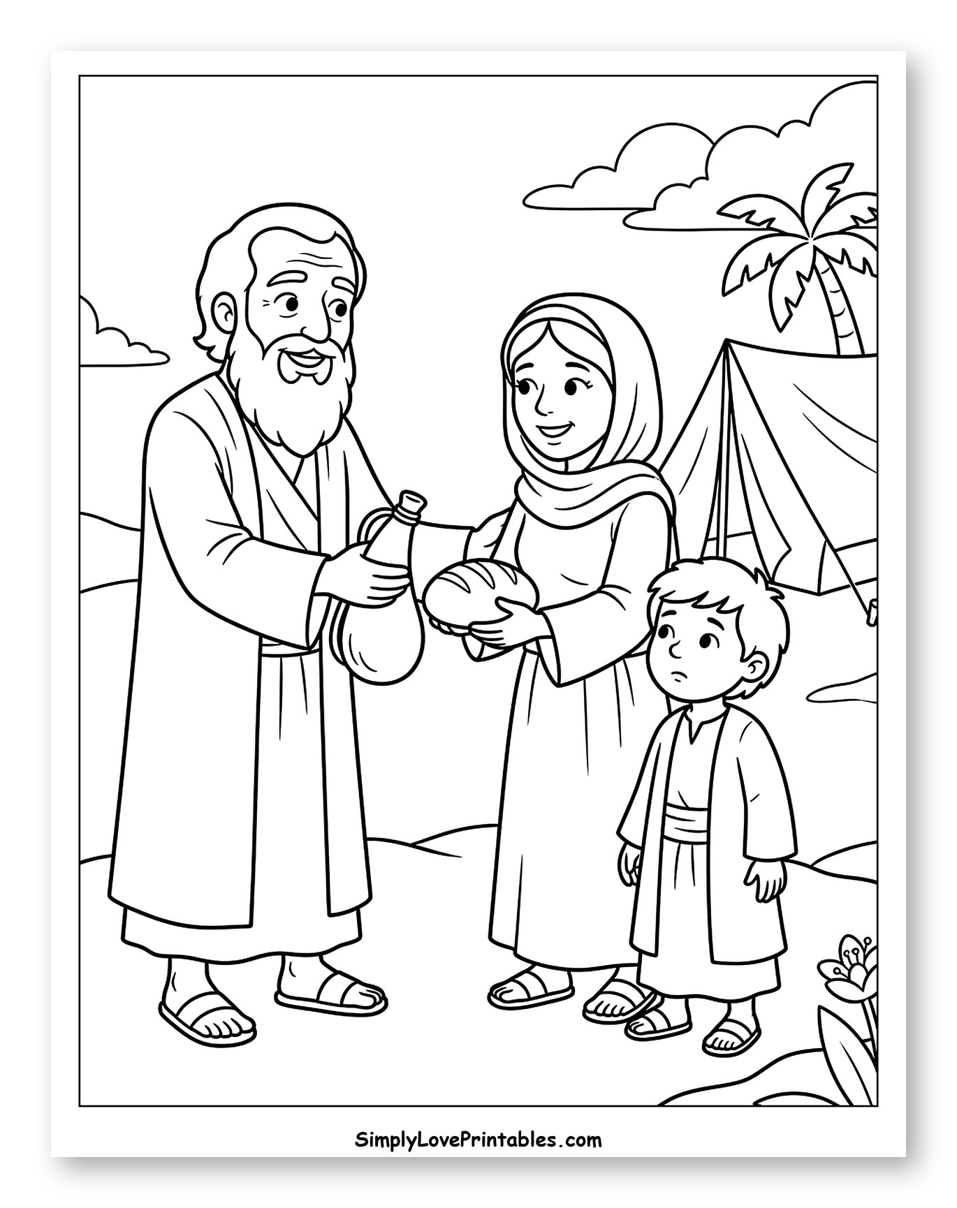 Abraham Giving Gifts to Hagar and Ishmael Coloring Page for Kids