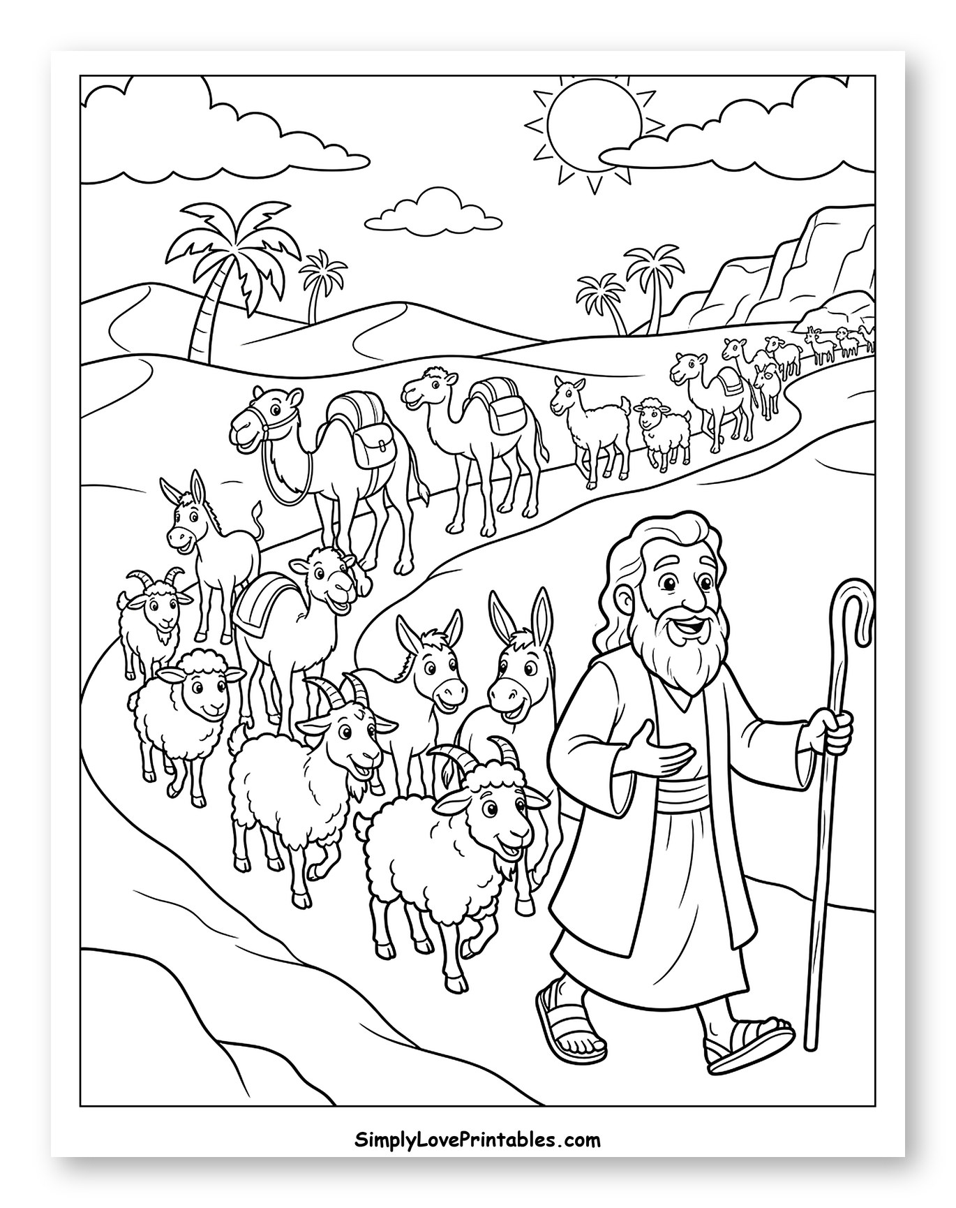 Abraham Leads His Animals Through the Desert Coloring Sheet for Kids