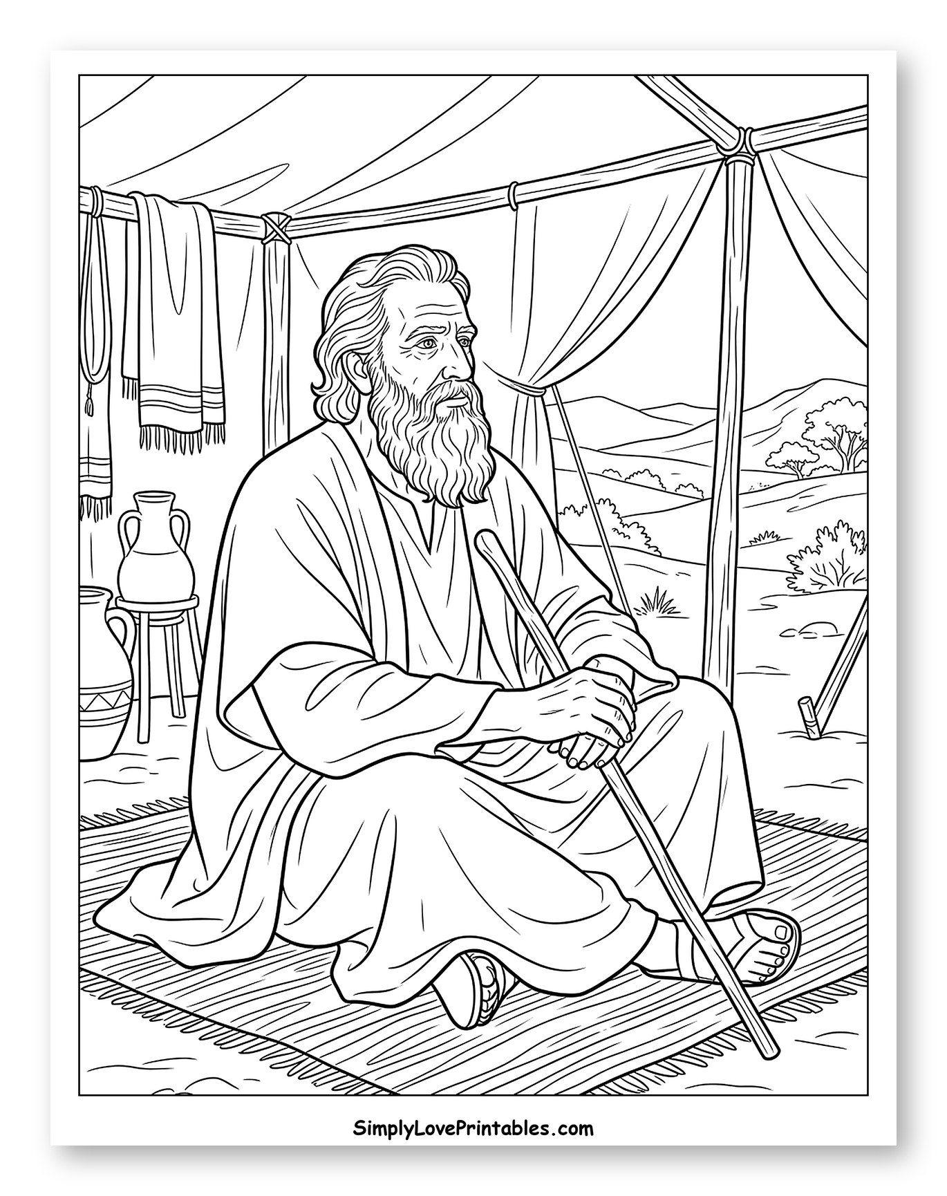 Abraham Resting Inside His Tent with Staff