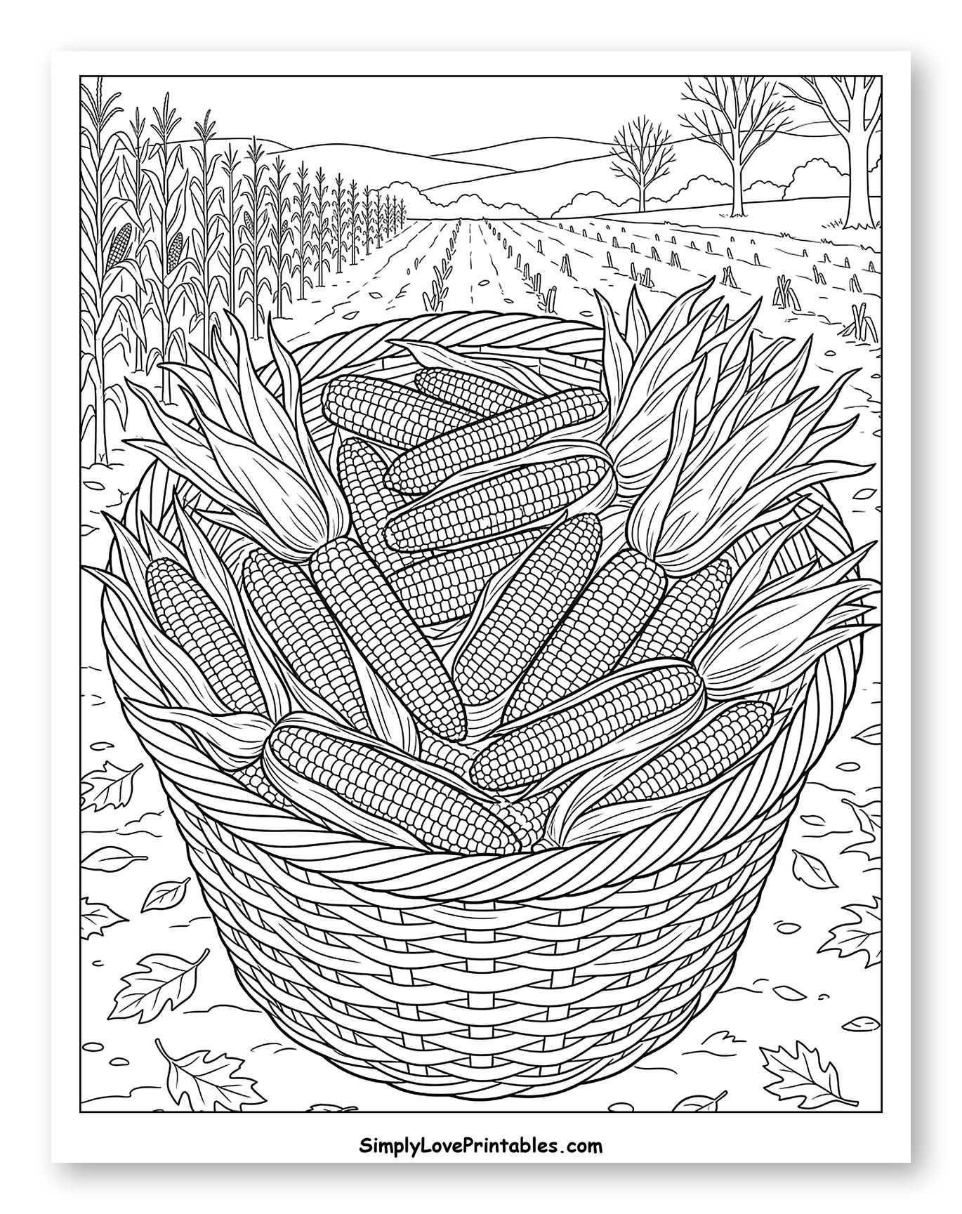 Abundant Corn Harvest with Autumn Landscape