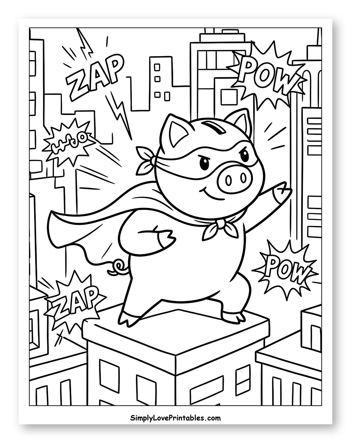 Action-Packed Superhero Piggy Bank Scene
