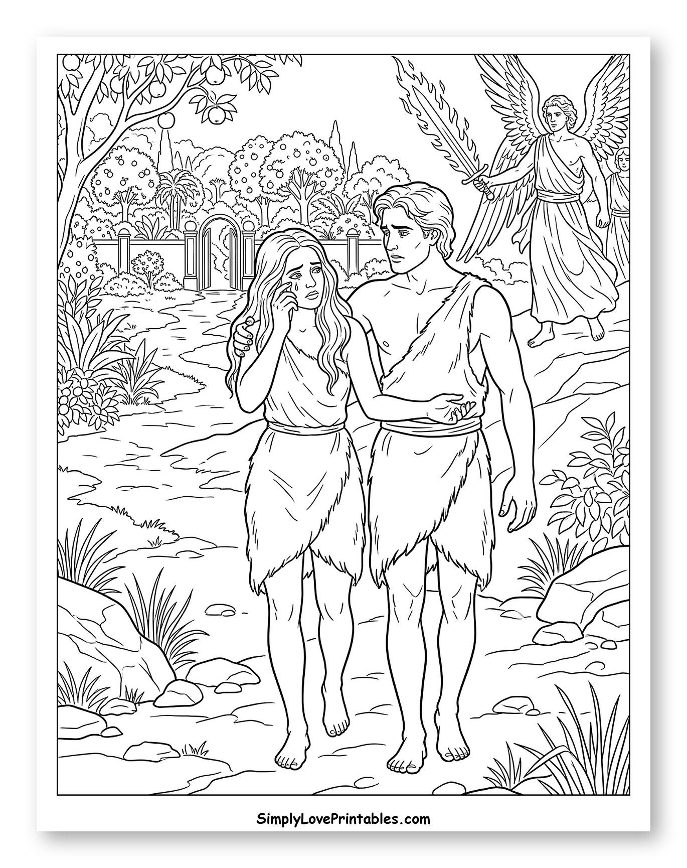 Adam and Eve Expelled from Garden Coloring Page