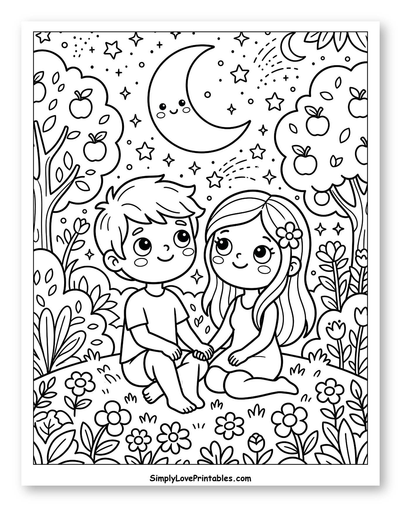 Adam and Eve Gazing at the Stars to Color for Kids