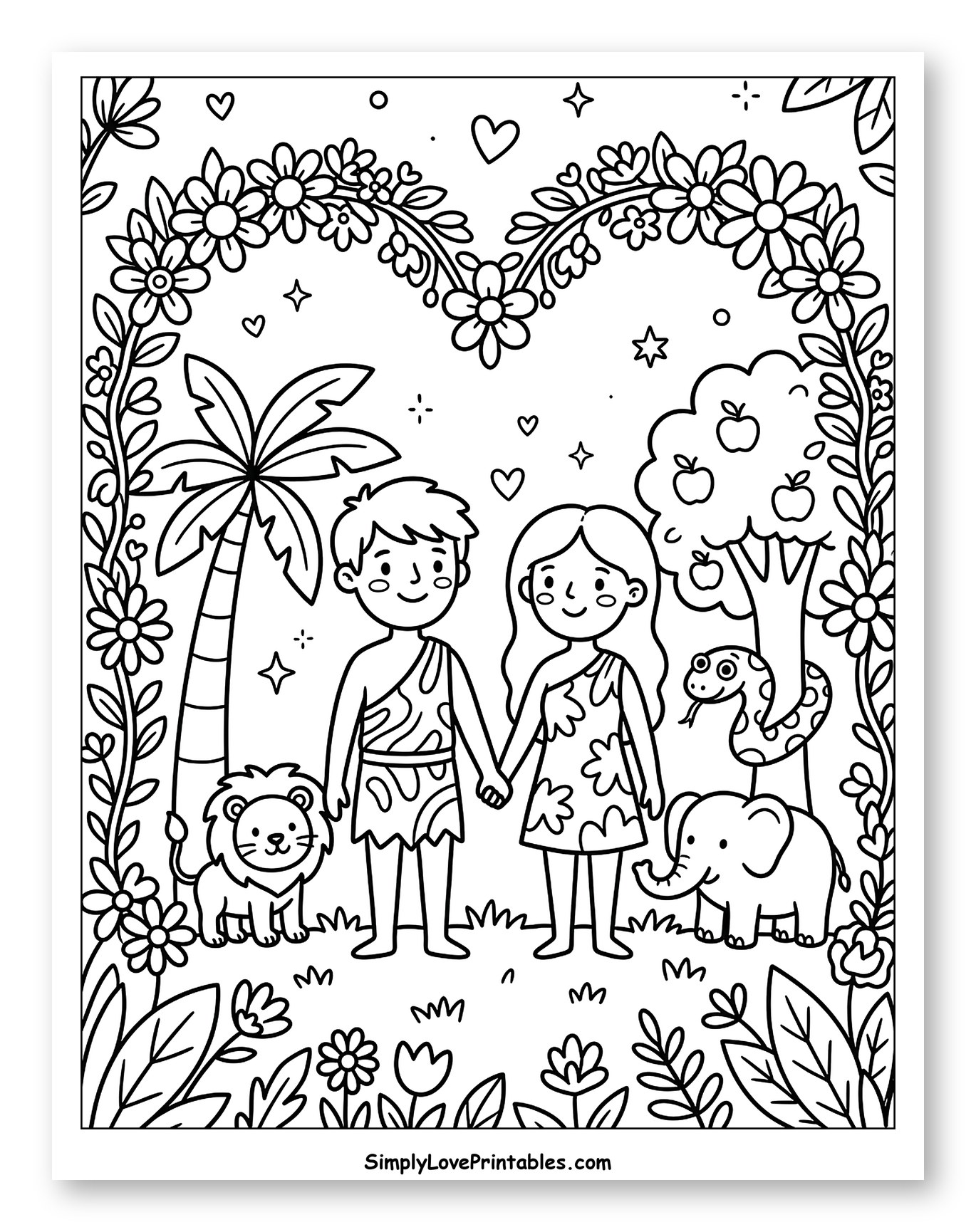 Adam and Eve in the Garden of Eden Coloring Page for Adults