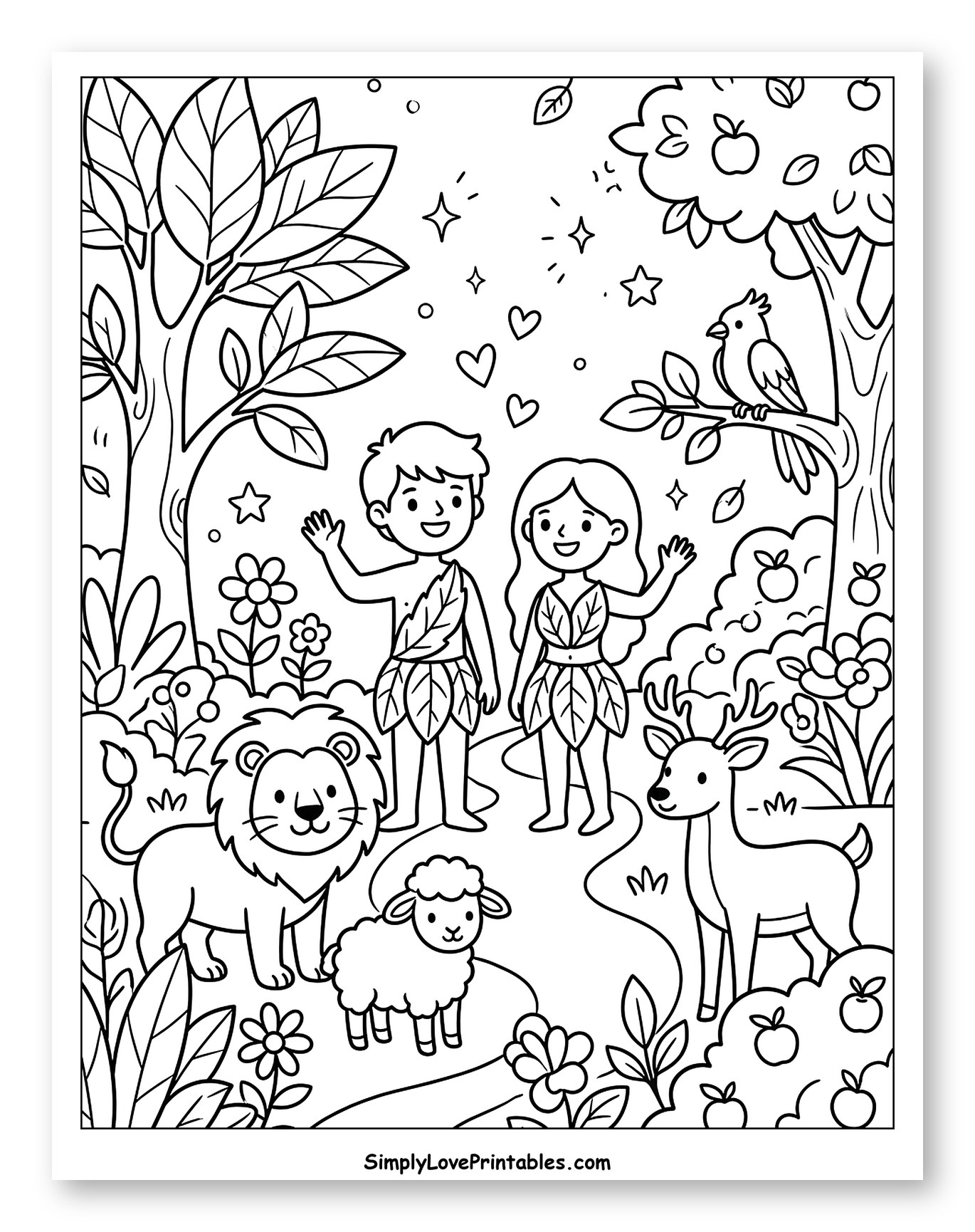 Adam and Eve in the Garden of Eden to Color for Adults