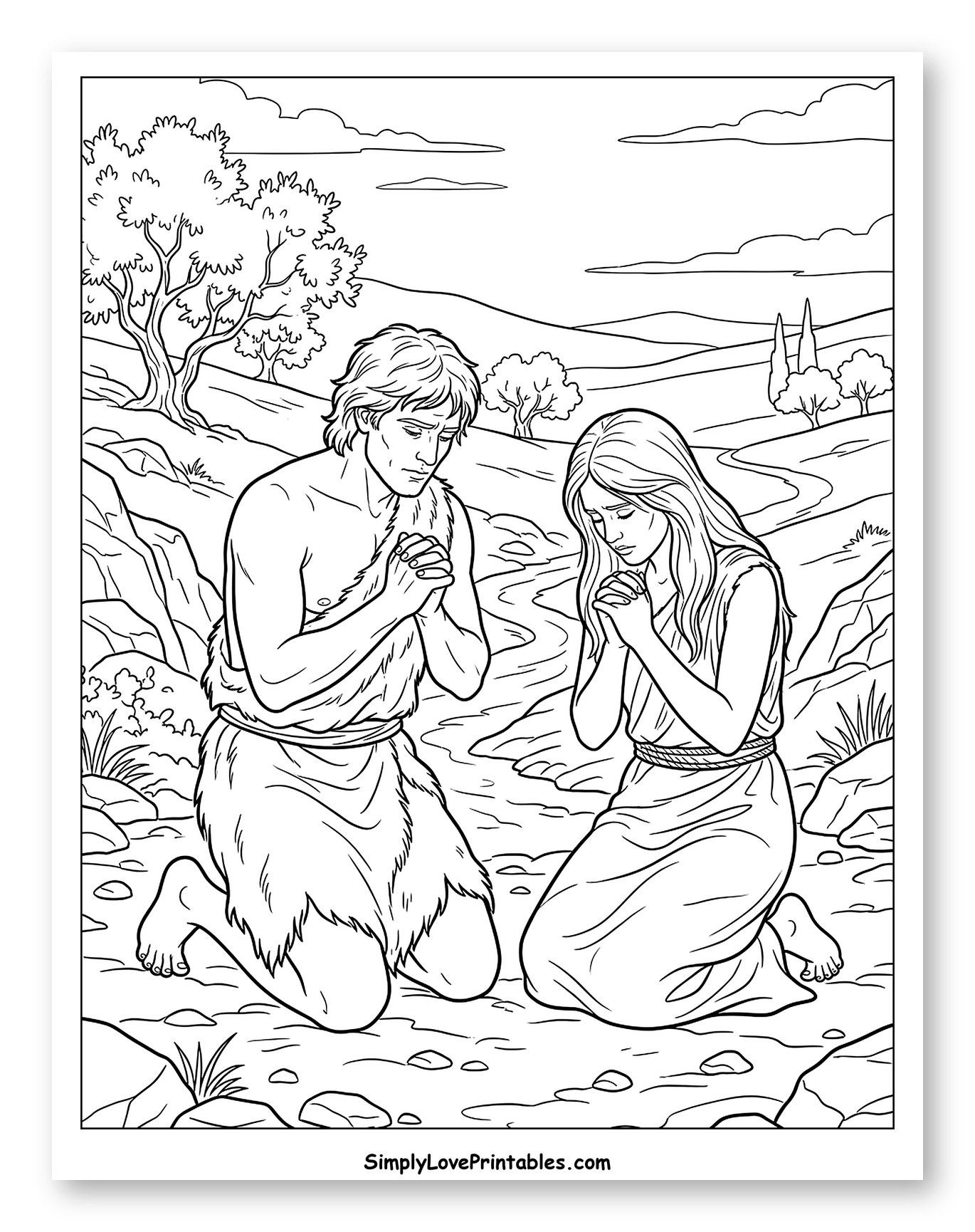 Adam and Eve Kneeling in Prayer