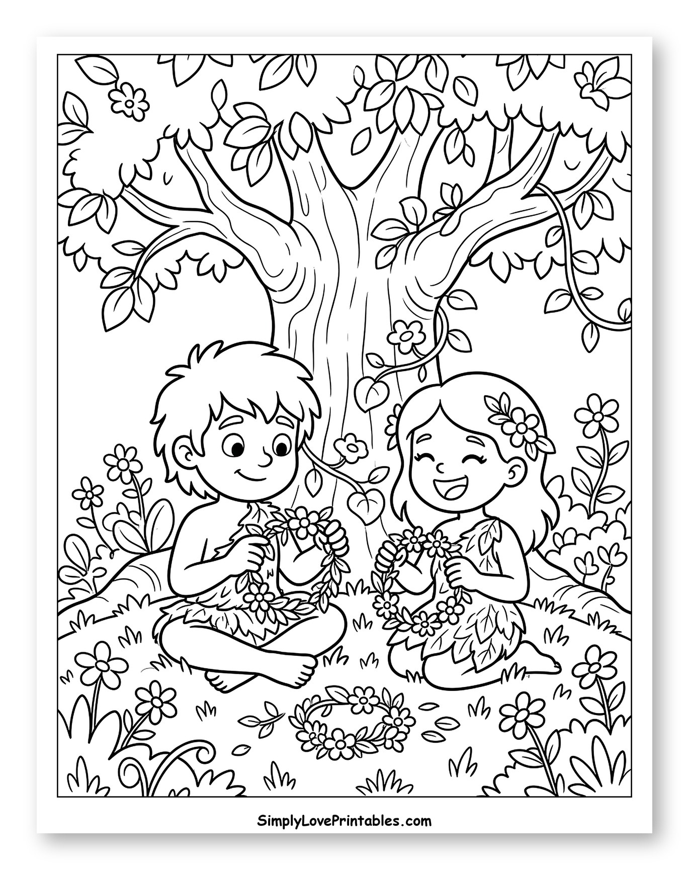 Adam and Eve Making Flower Crowns