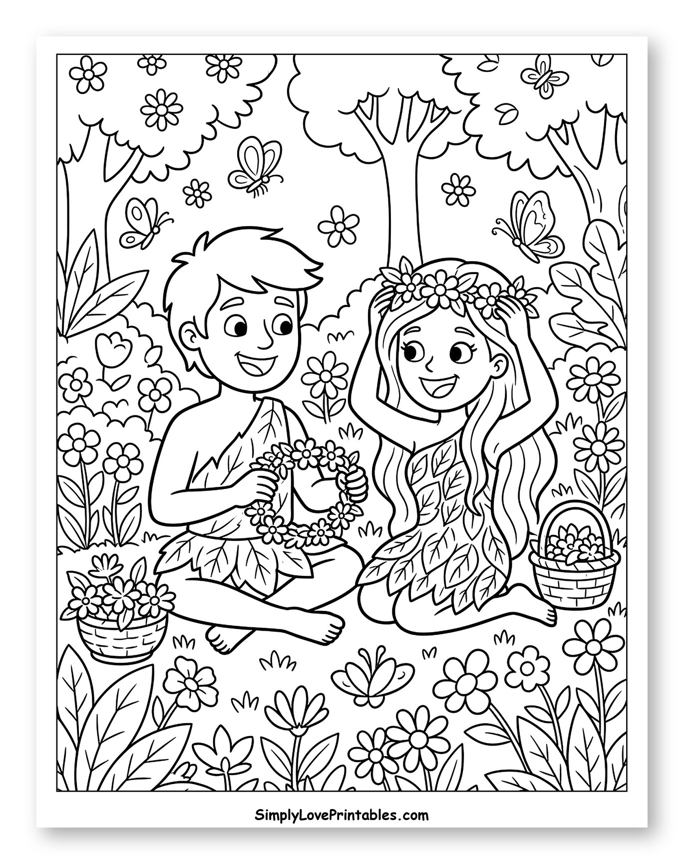 Adam and Eve Making Flower Crowns