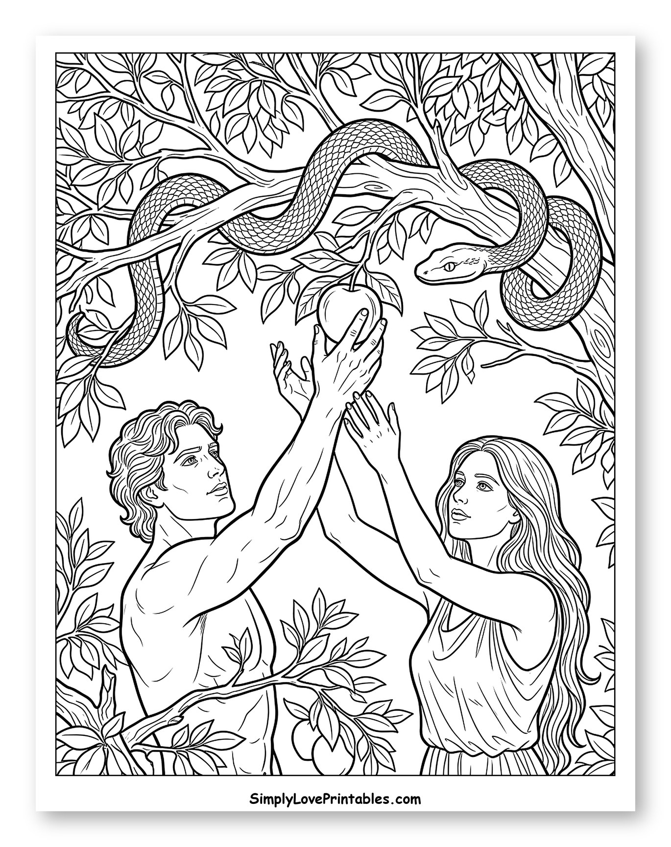Adam and Eve Reaching for the Forbidden Fruit
