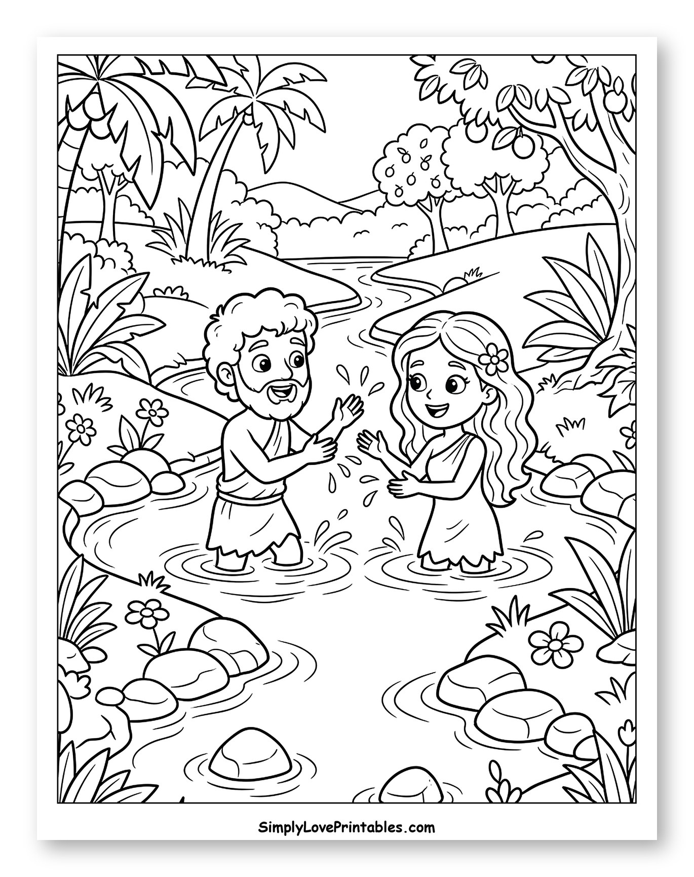 Adam and Eve Splashing in a River