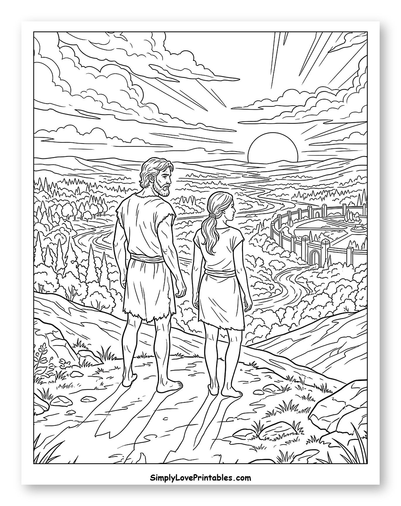 Adam and Eve View the Horizon at Sunset