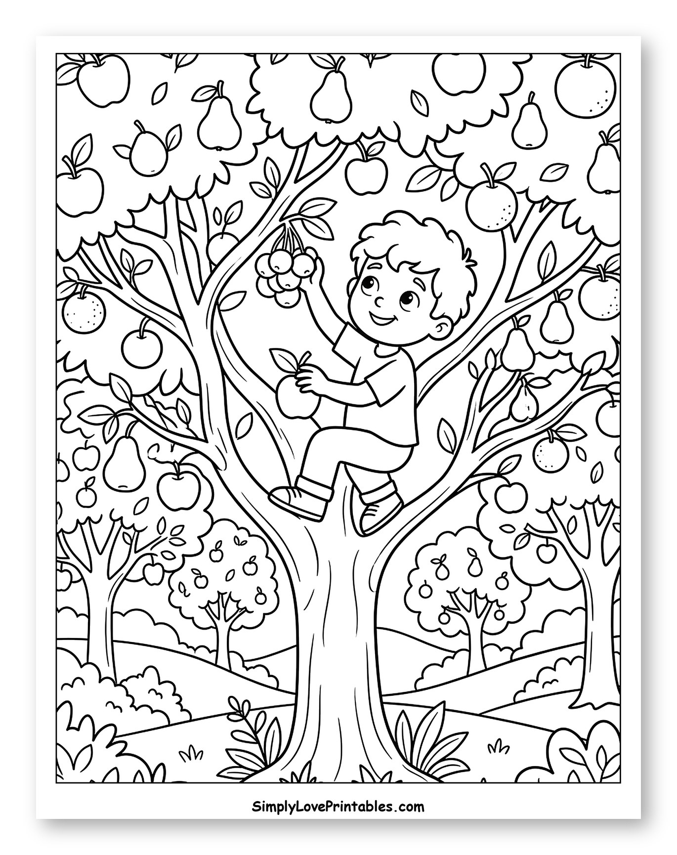 Adam Climbing a Fruit Tree Coloring Page for Kids