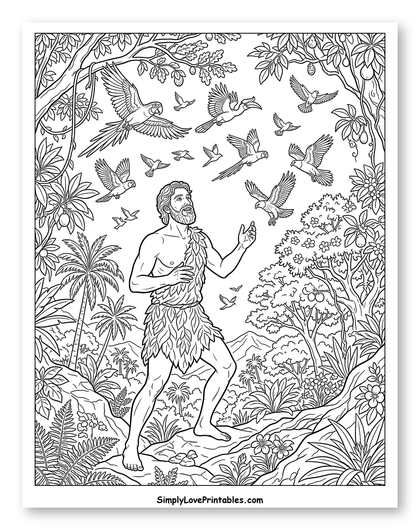 Adam Naming Animals in the Garden of Eden Coloring Page