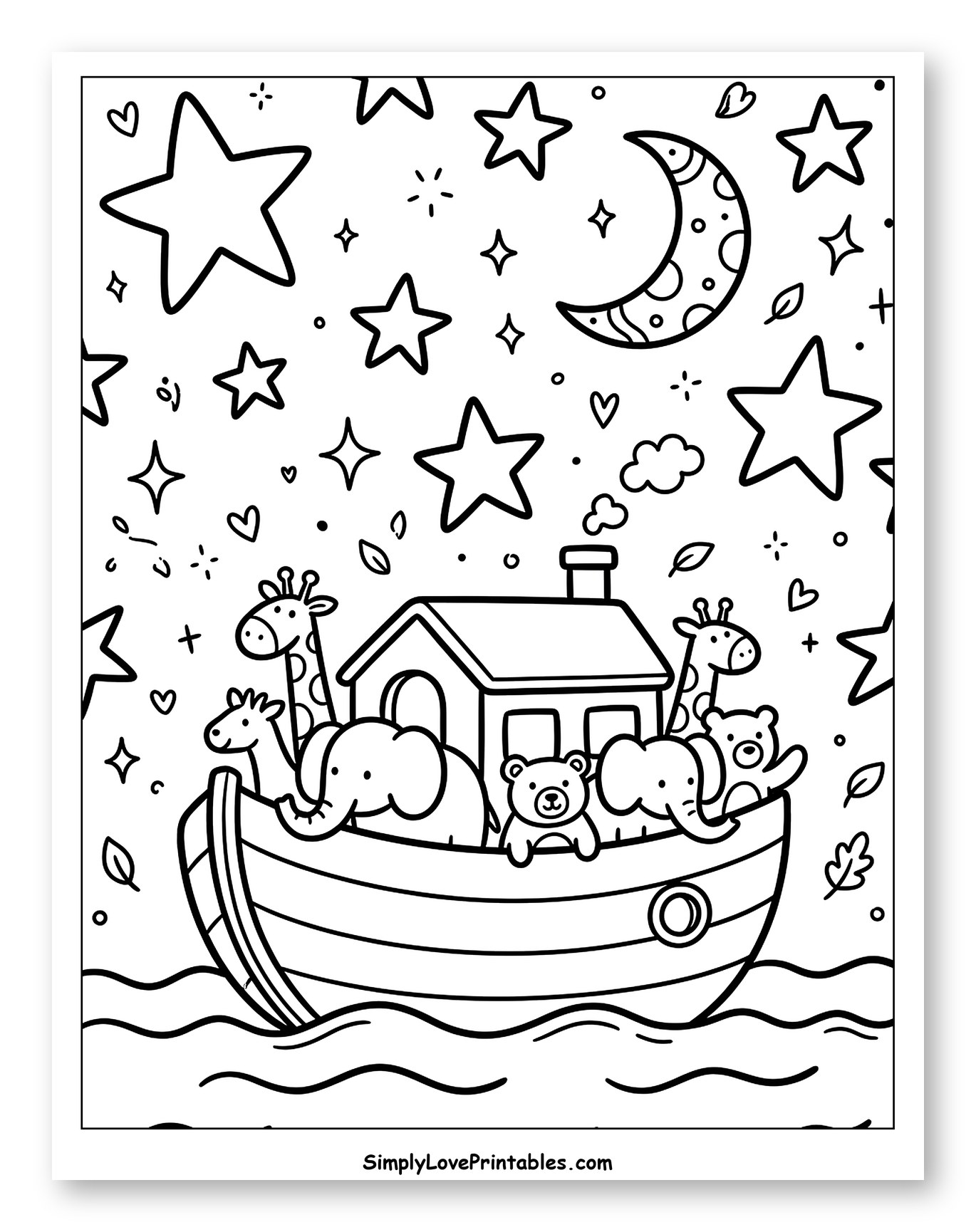 Adorable Animals on Noah's Ark with Moon
