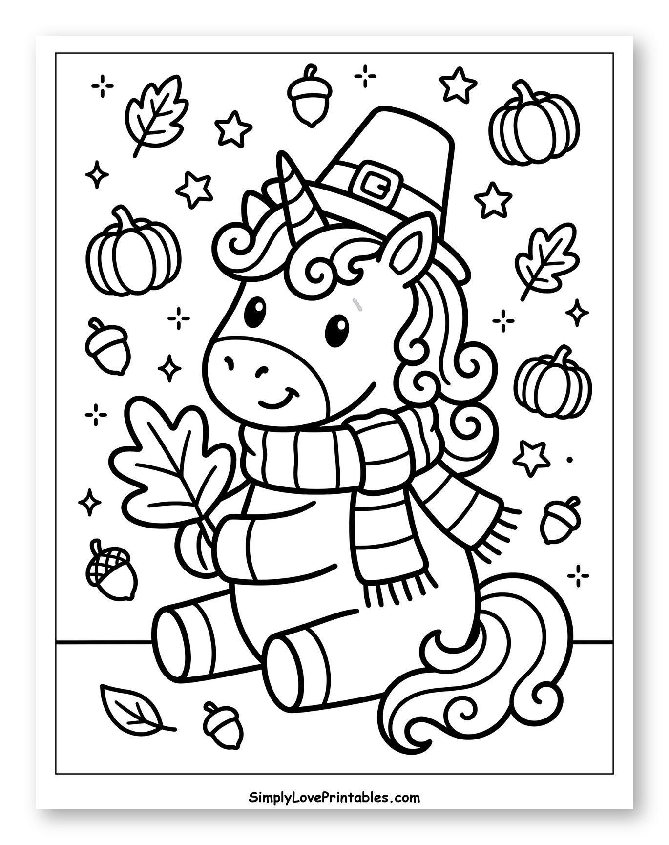Adorable Autumn Unicorn Wearing a Pilgrim Hat