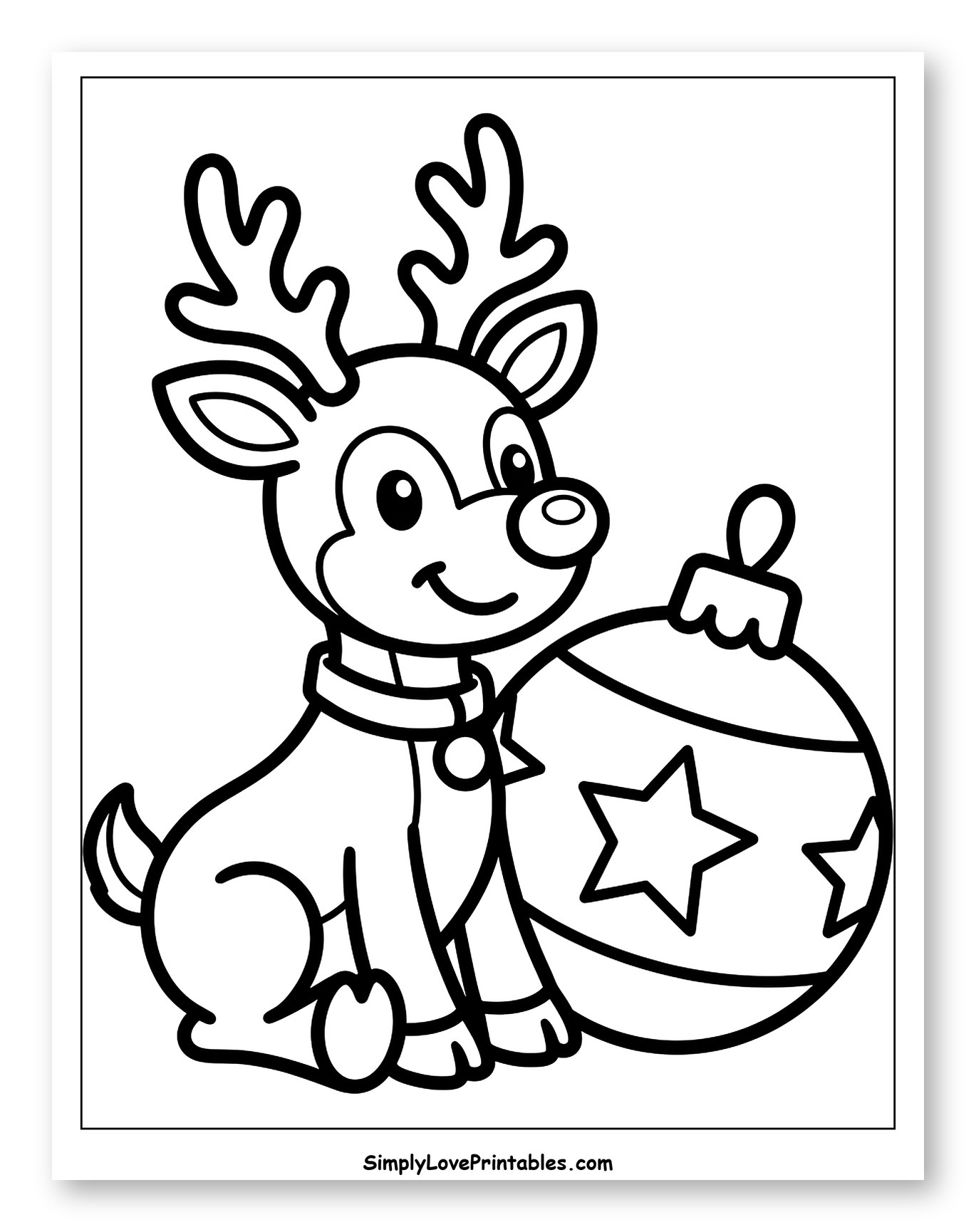 Adorable Baby Reindeer and Holiday Ornament Coloring Page for Toddlers