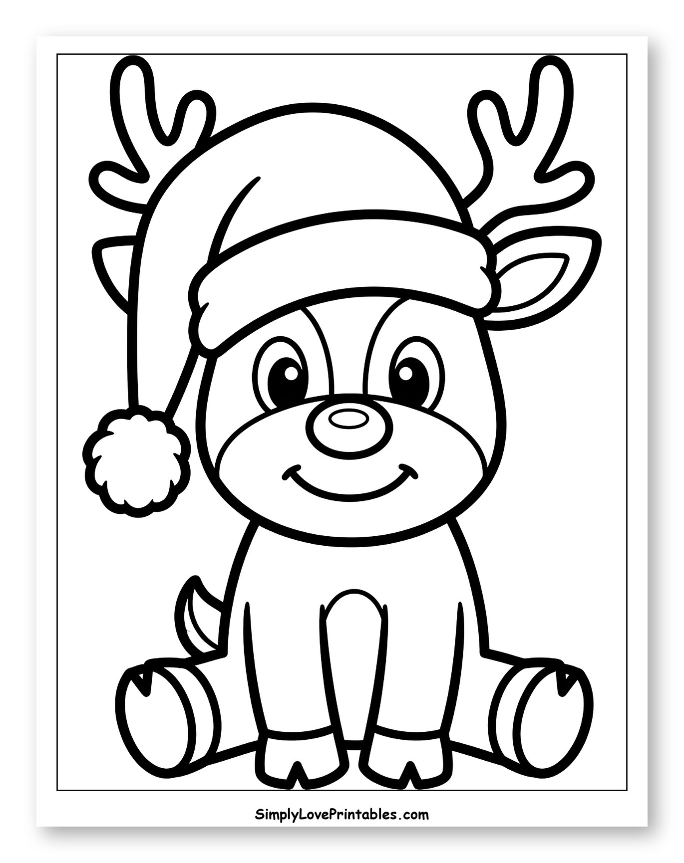 Adorable Baby Rudolph in a Festive Santa Hat Coloring Sheet for Toddlers