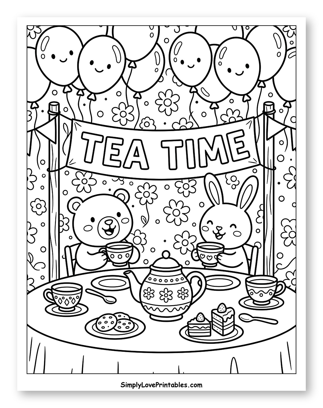Adorable Bear and Bunny Tea Party