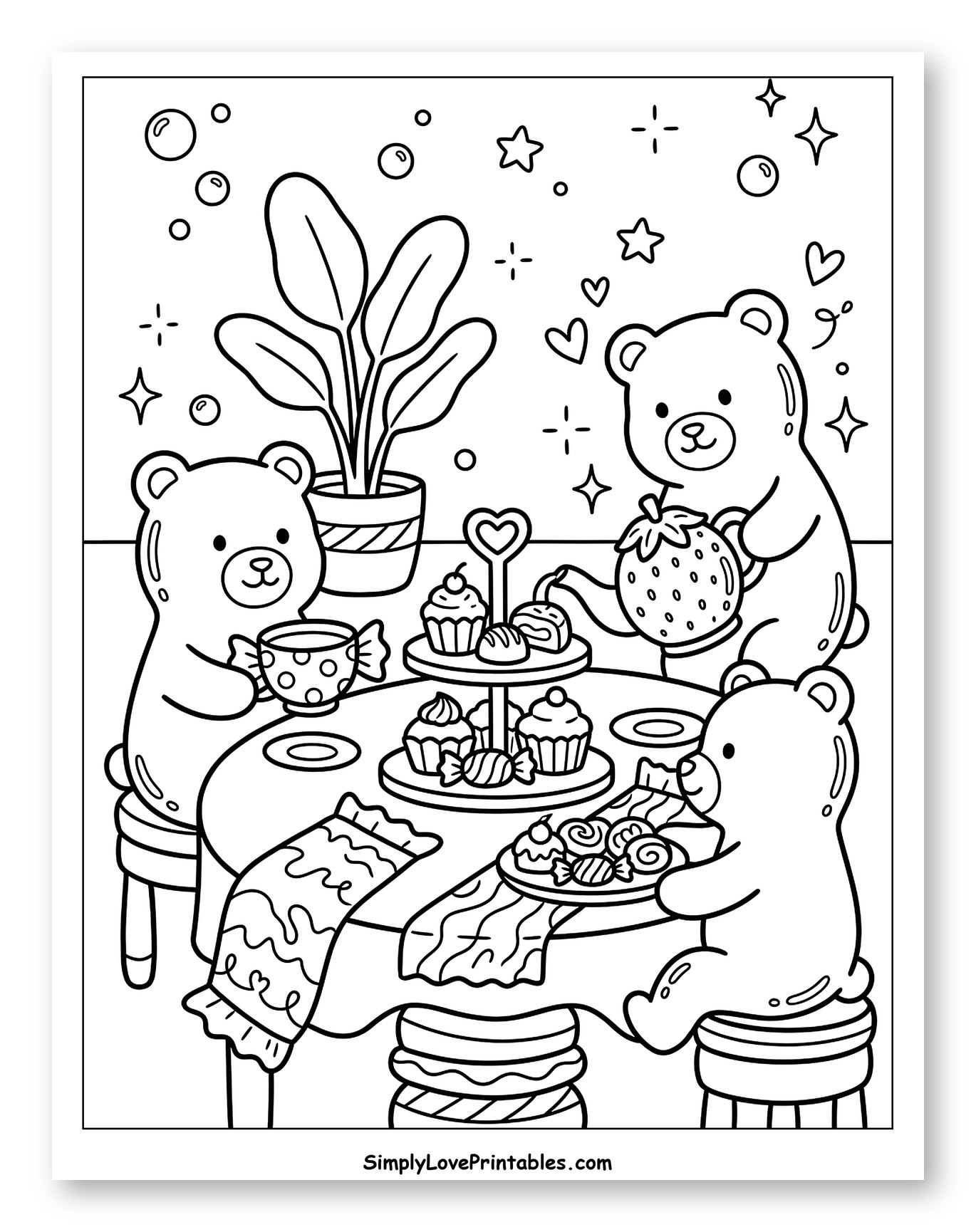 Adorable Bears Having a Tea and Candy Party