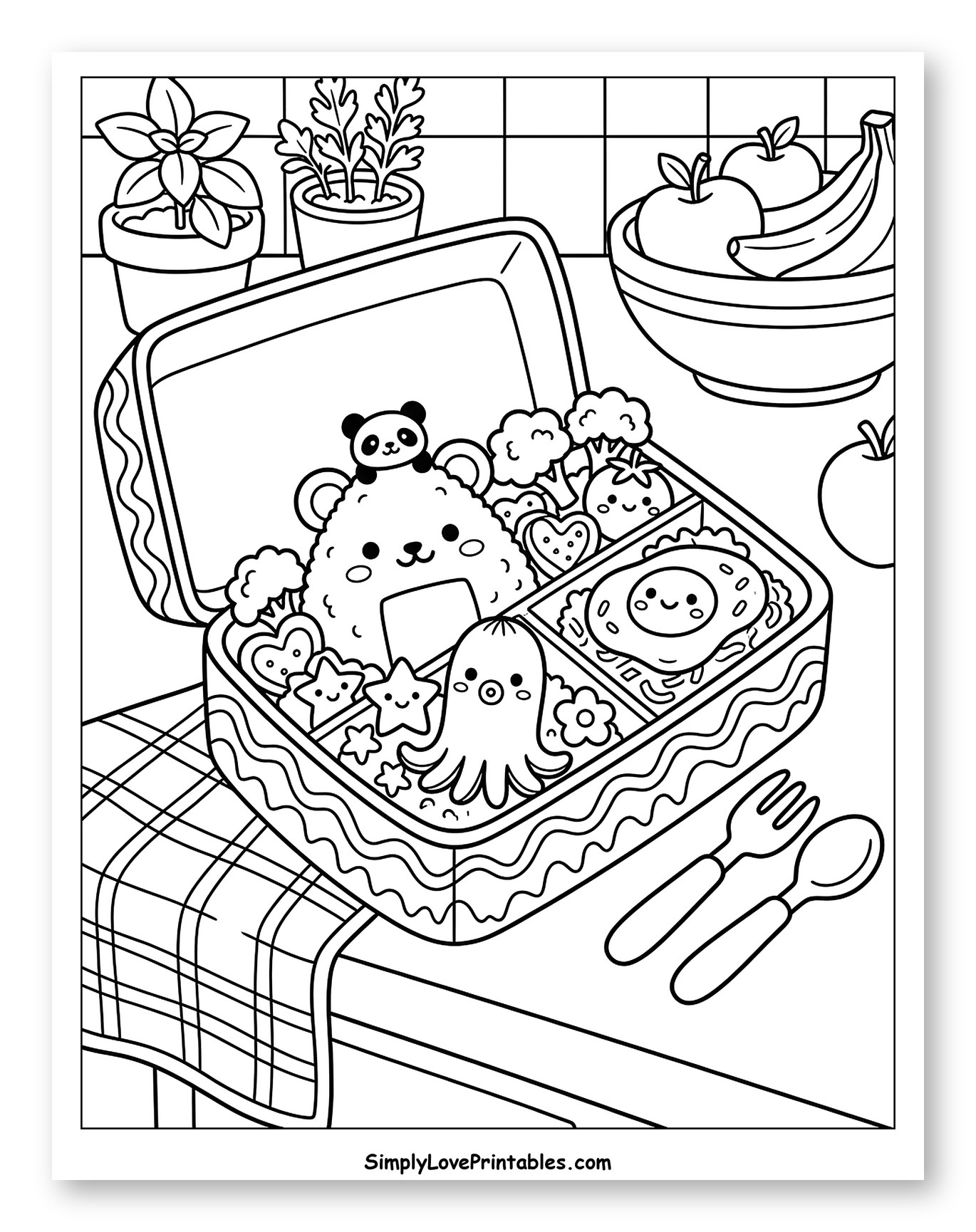 Adorable Bento Lunch with Character Food to Color for Kids