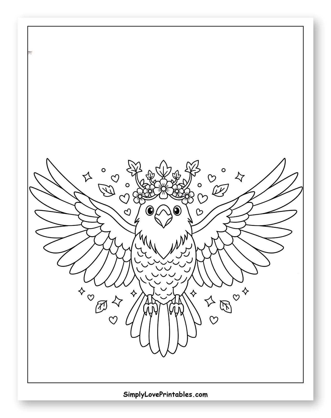 Adorable Bird with Wings and Floral Crown