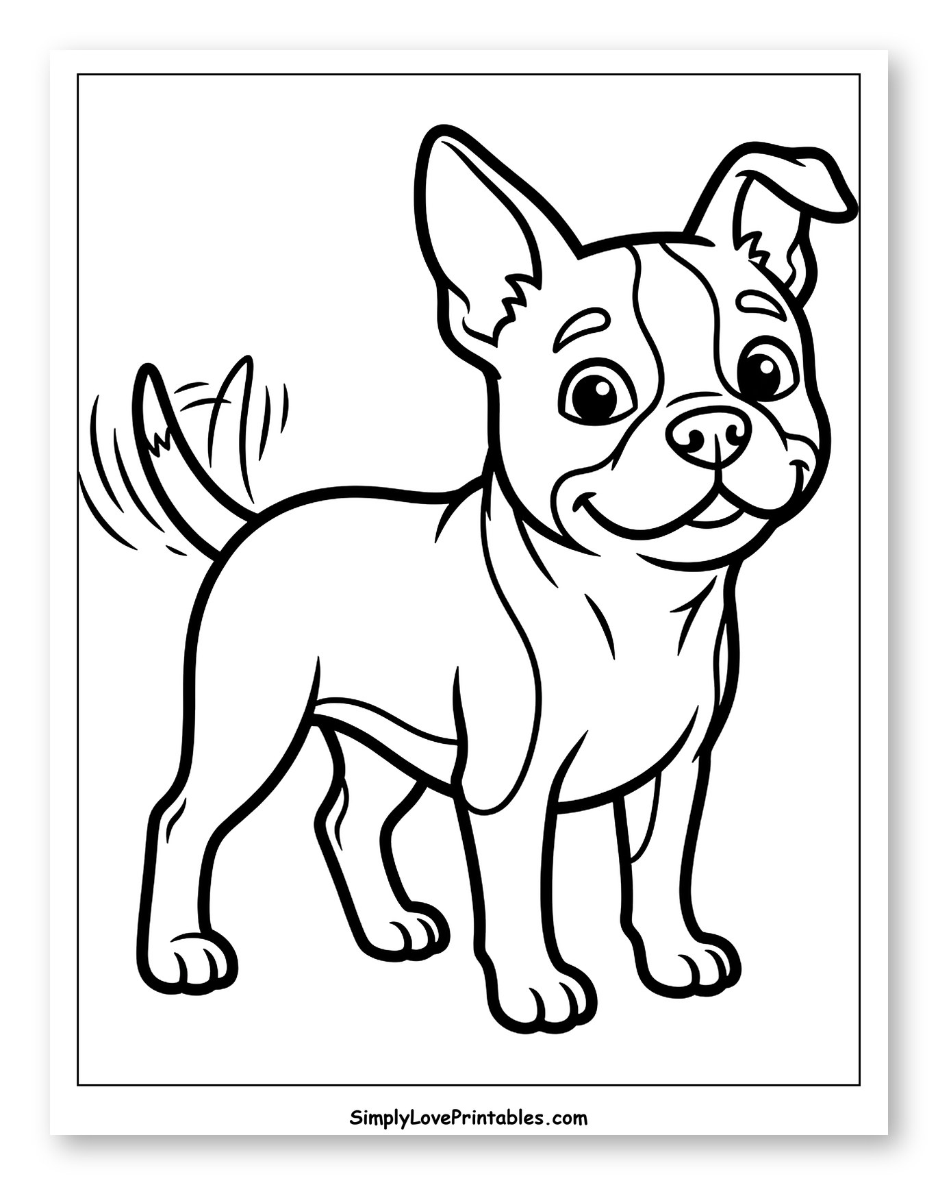 Adorable Boston Terrier Puppy Standing and Wagging Tail to Color for Toddlers