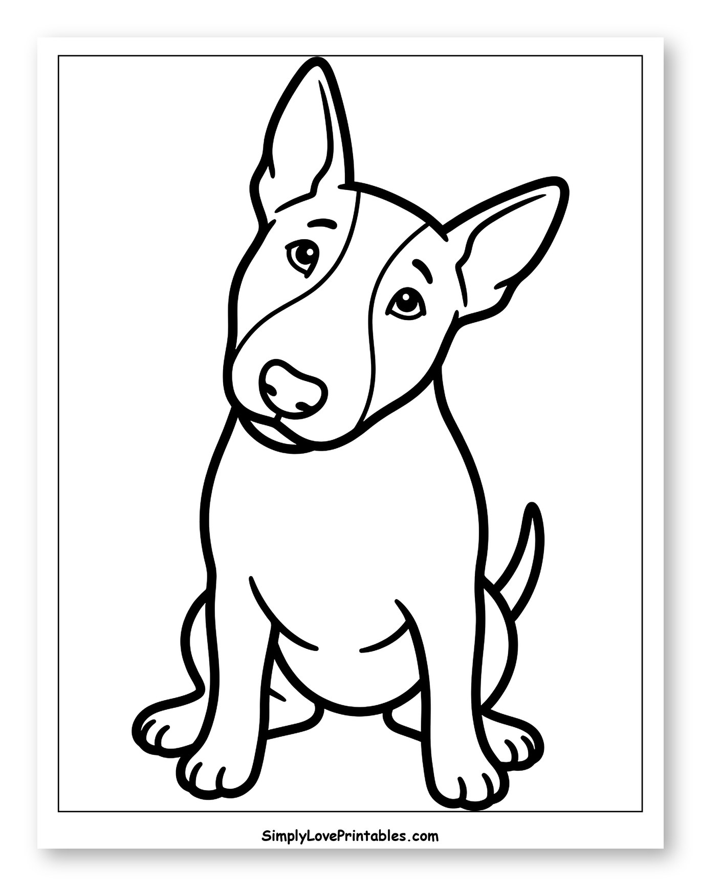 Adorable Bull Terrier Puppy Sitting Coloring Page for Toddlers