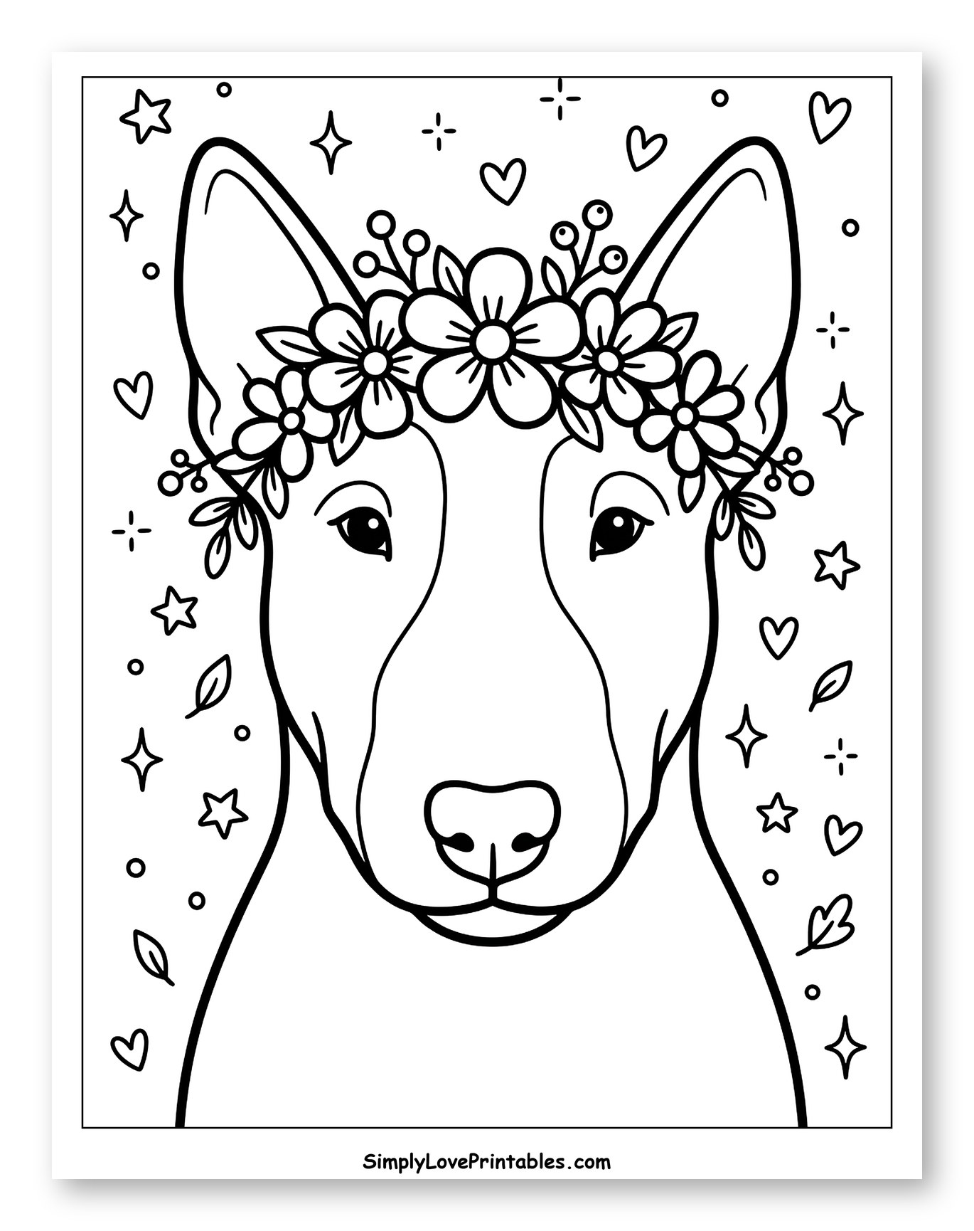Adorable Bull Terrier with a Flower Headband to Color for Adults