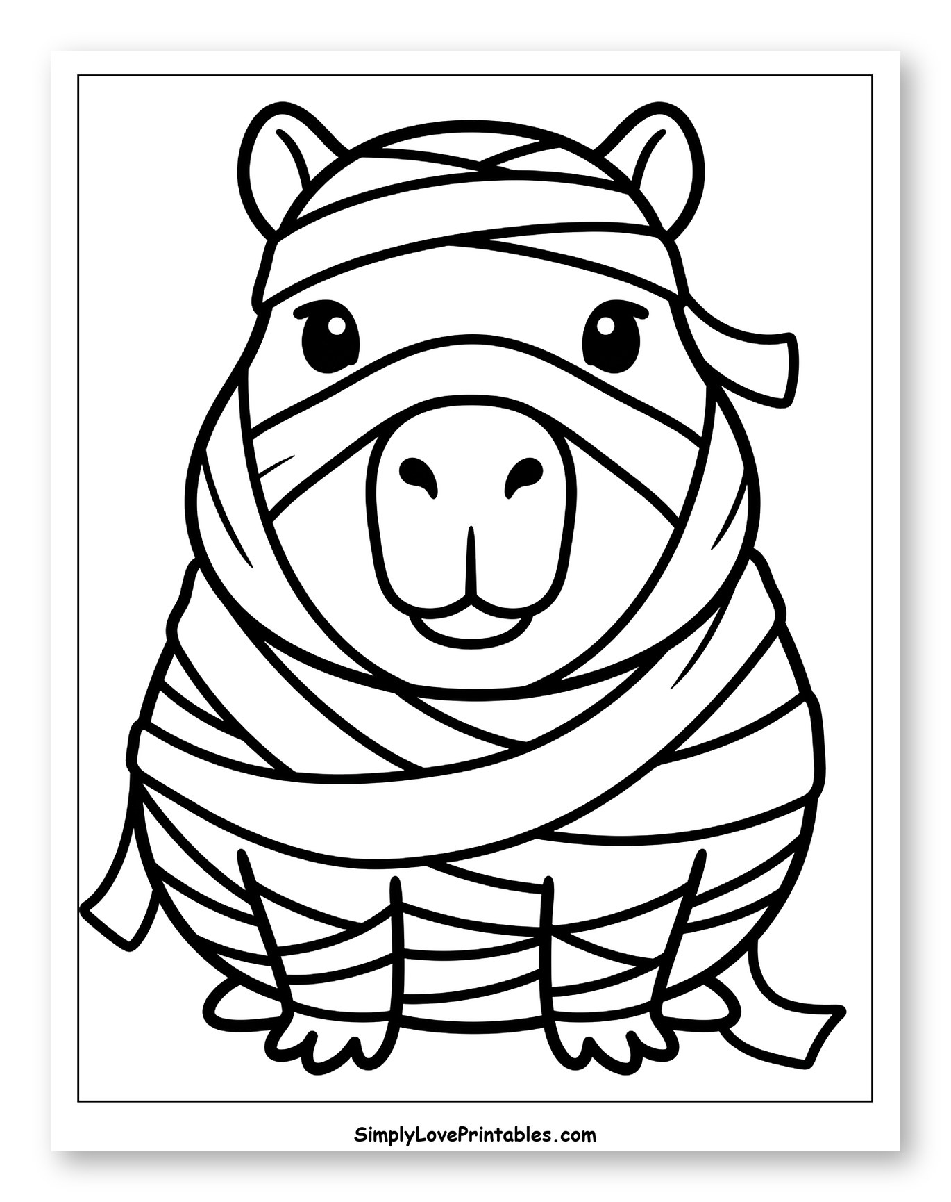 Adorable Capybara Wrapped as a Mummy to Color for Toddlers