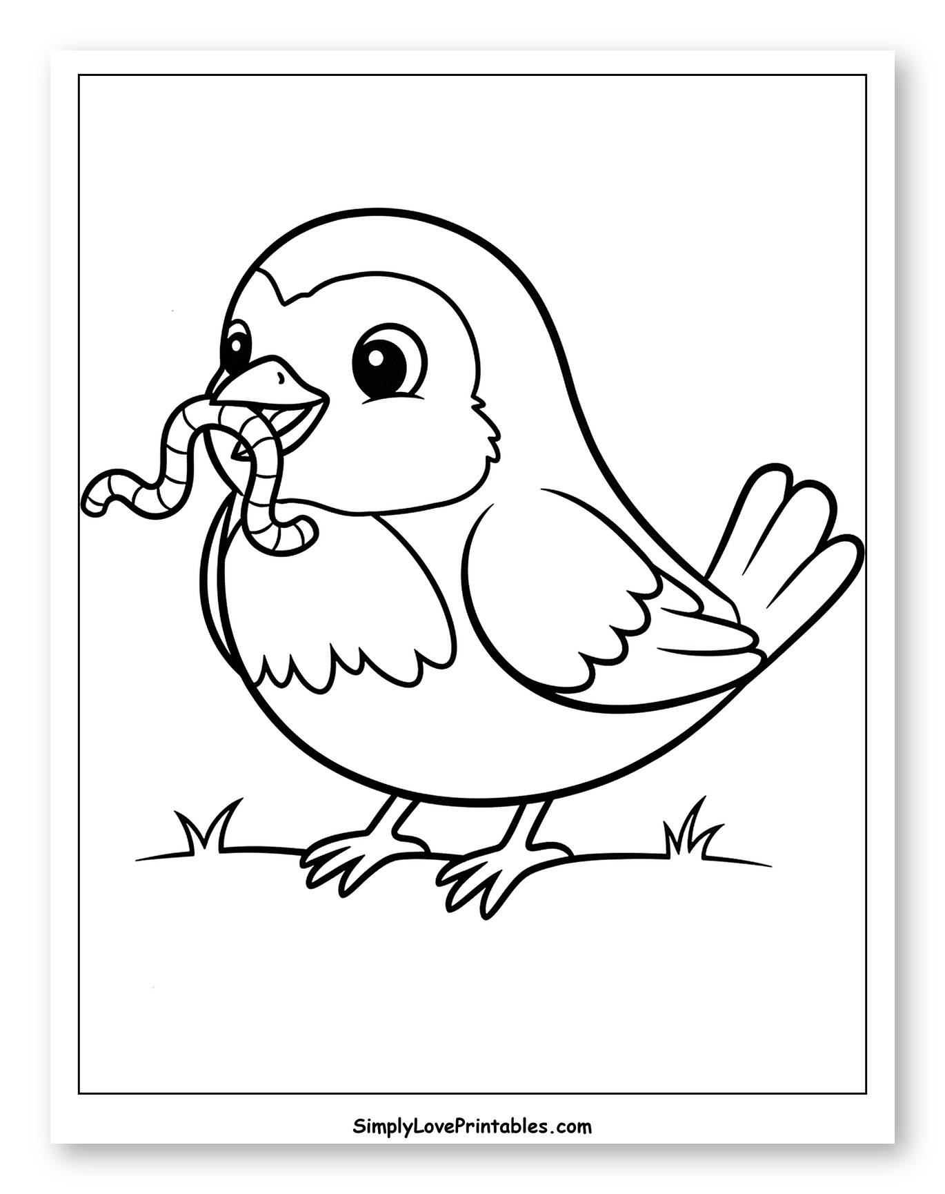Adorable Cartoon Bird with a Worm