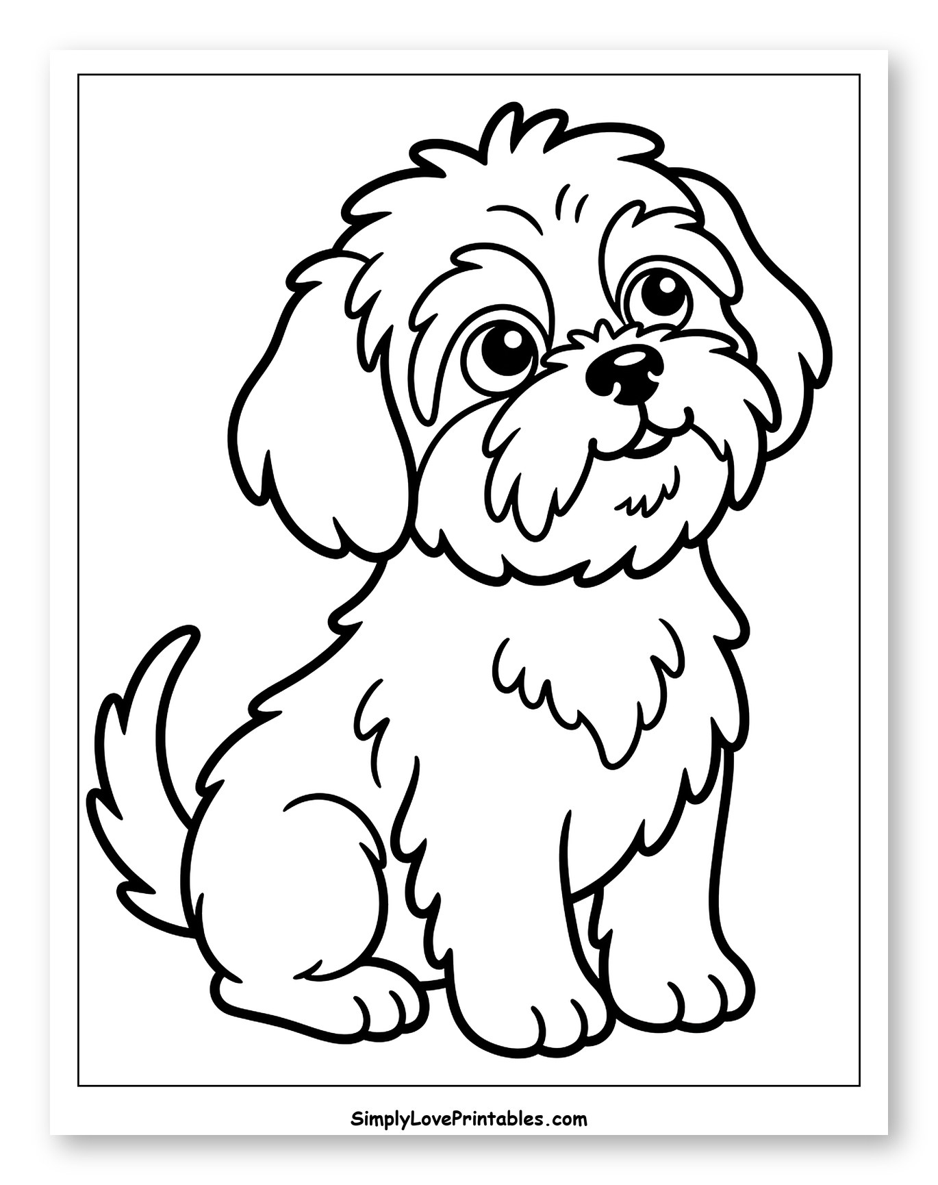 Adorable Cartoon Shih Tzu Puppy Sitting Coloring Page for Toddlers