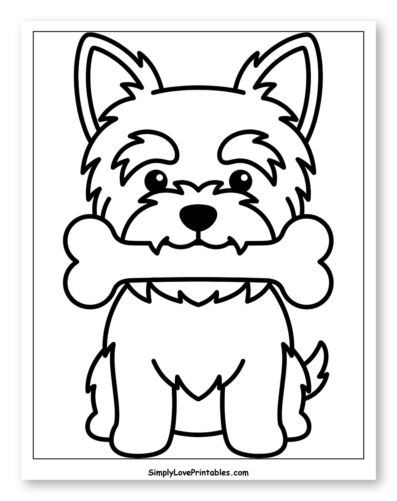 Adorable Cartoon Yorkie Puppy with Bone to Color for Toddlers