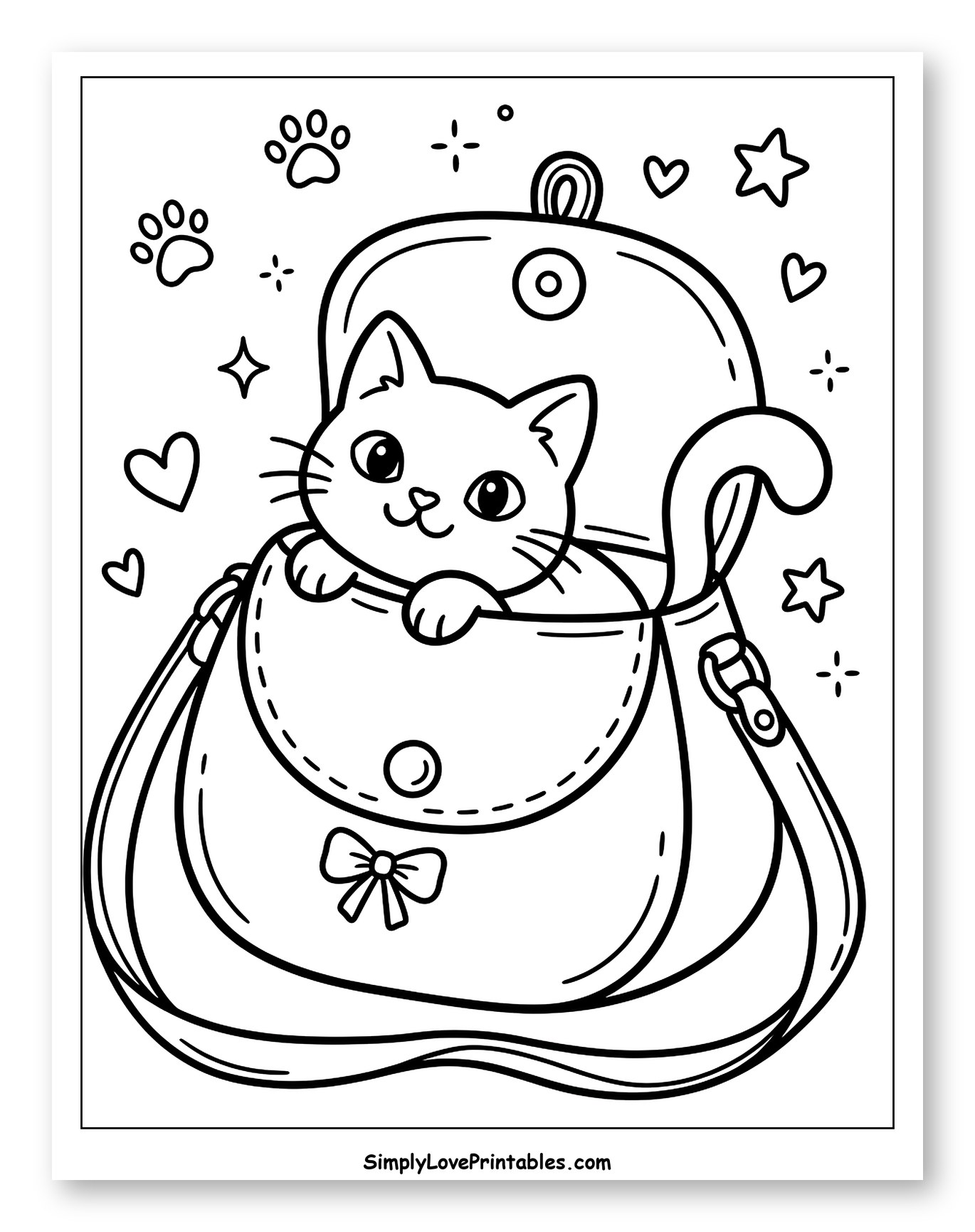 Adorable Cat in a Stylish Purse to Color for Adults