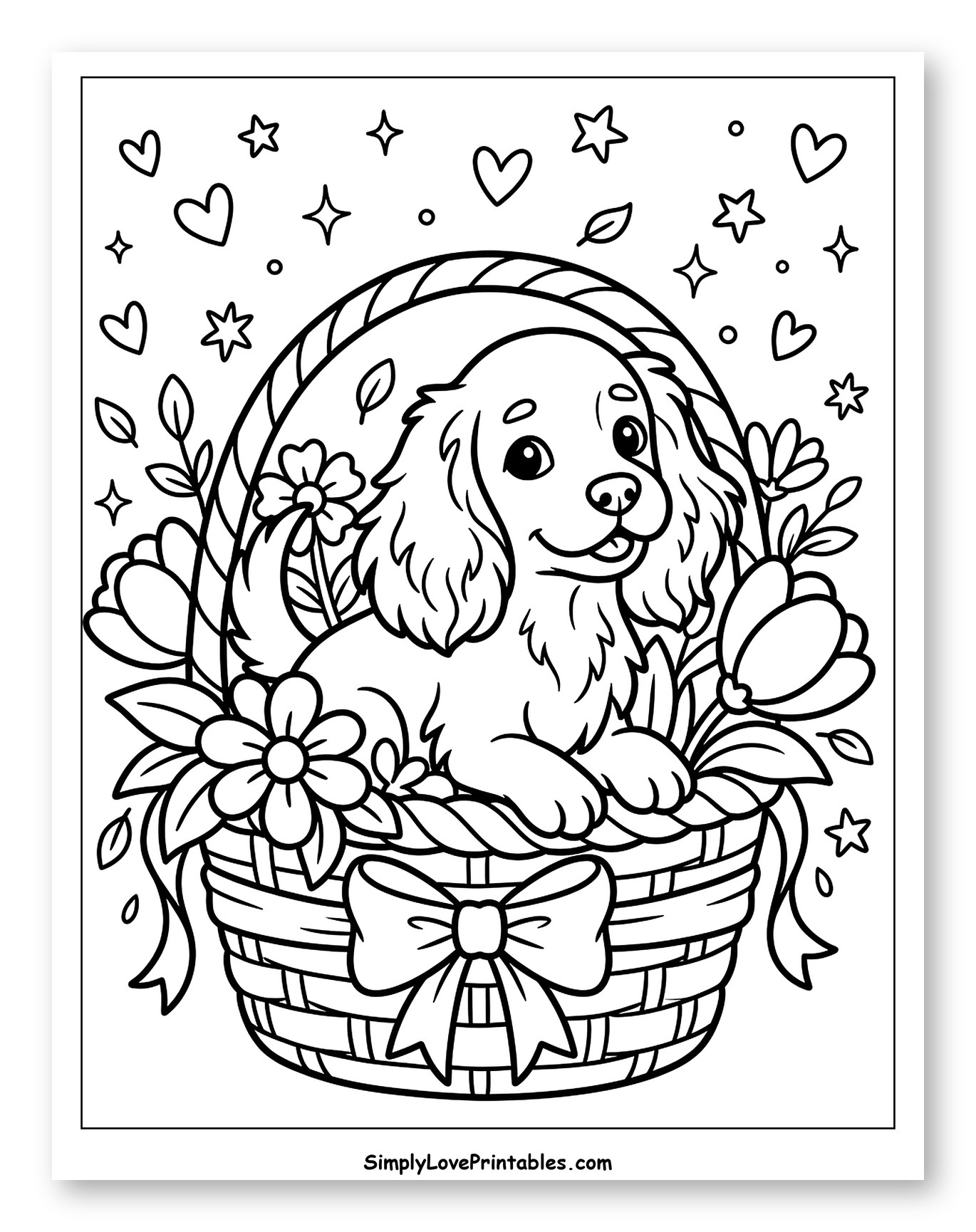 Adorable Cocker Spaniel in Flowery Basket