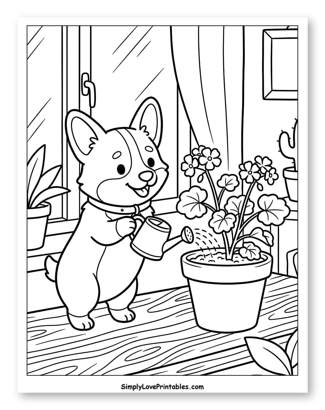 Adorable Corgi Waters Plant by Window