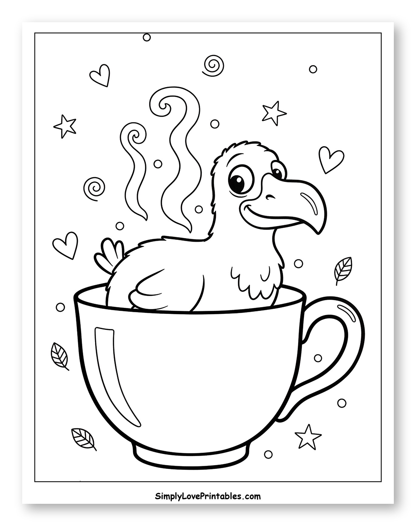 Adorable Dodo Bird in a Warm Mug Coloring Page for Adults