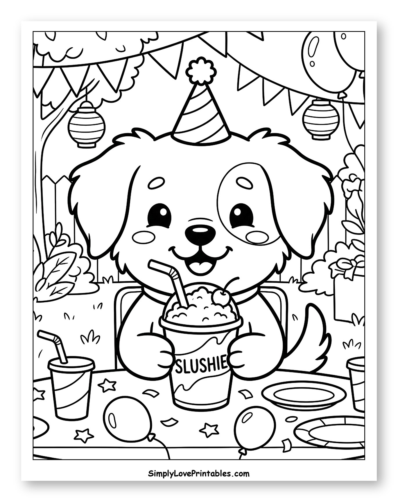 Adorable Dog with Slushie at Outdoor Party