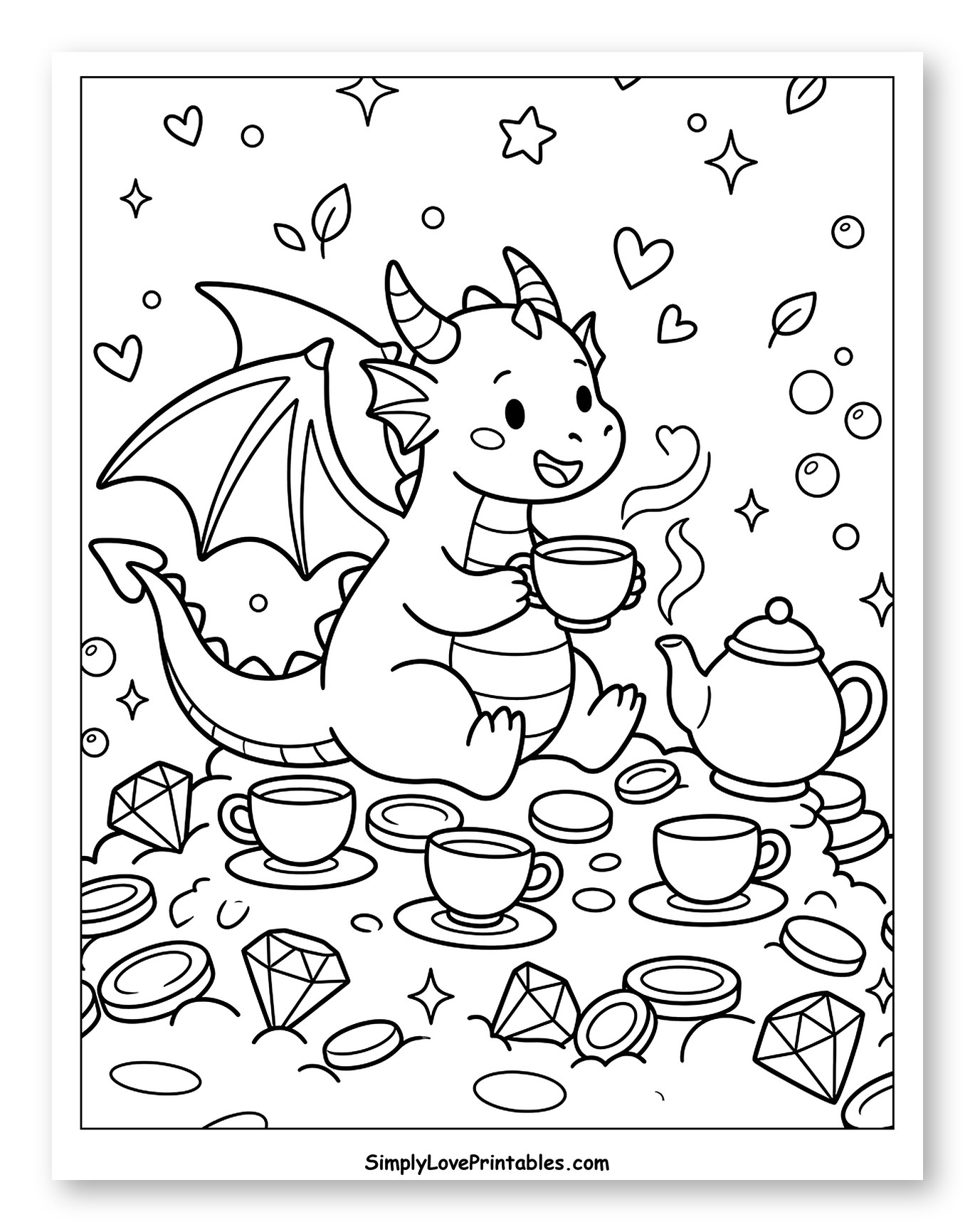 Adorable Dragon Enjoying Tea and Treasures