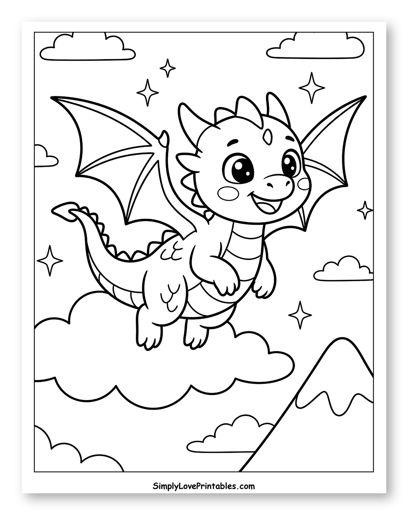 Adorable Dragon Flying Above a Snowy Mountain