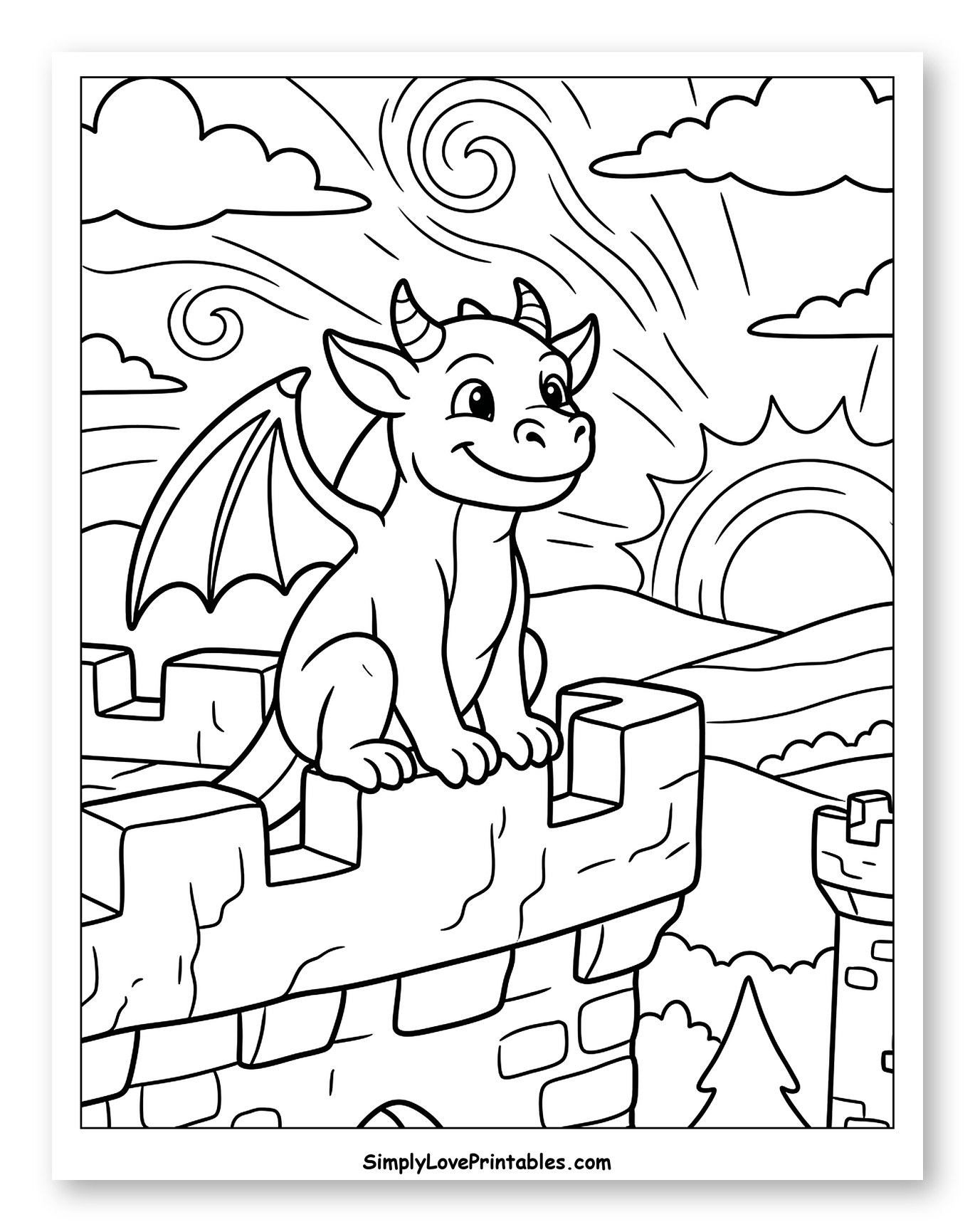Adorable Dragon Watching Sunrise from Castle