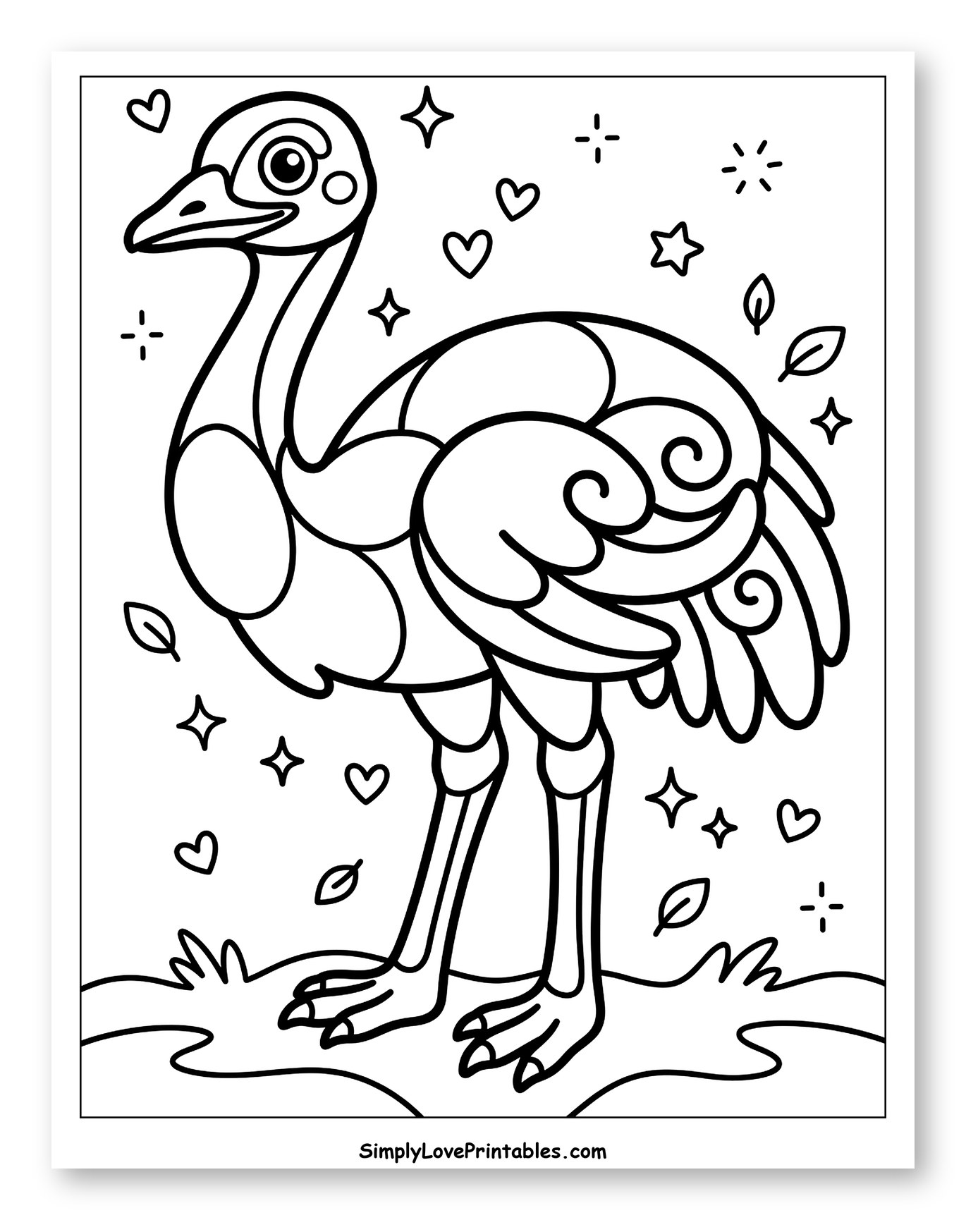 Adorable Emu with Decorative Feathers Coloring Page for Adults