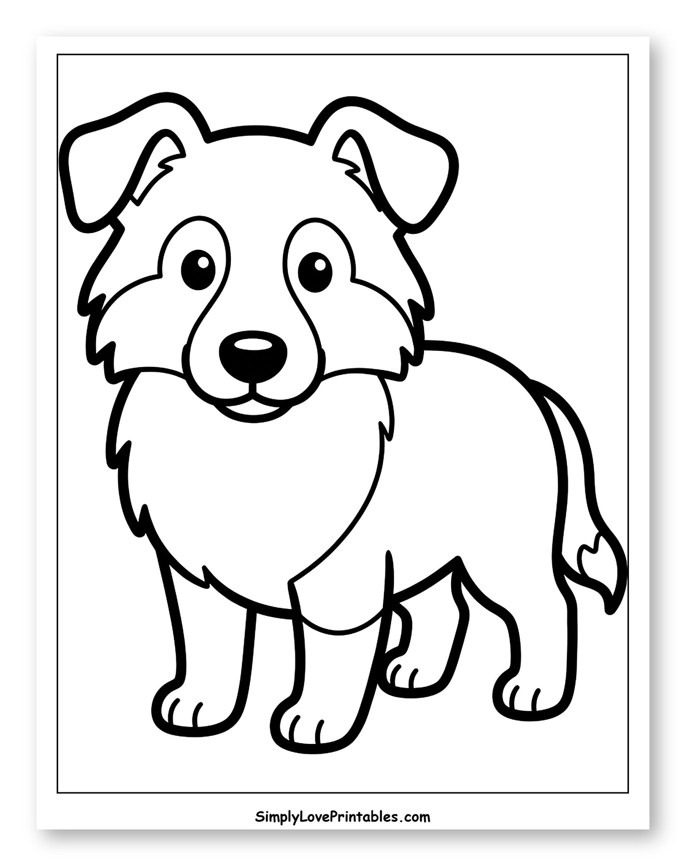Adorable Fluffy Puppy Standing Coloring Page for Toddlers