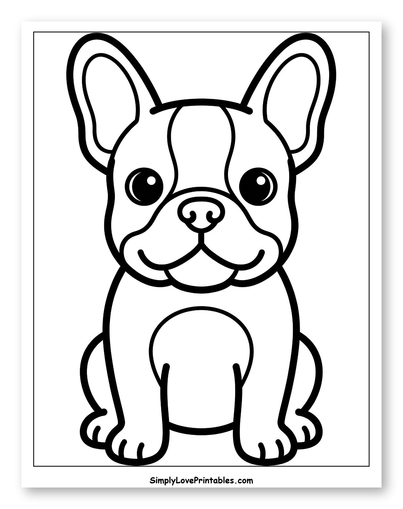 Adorable French Bulldog Puppy Drawing Coloring Page for Toddlers