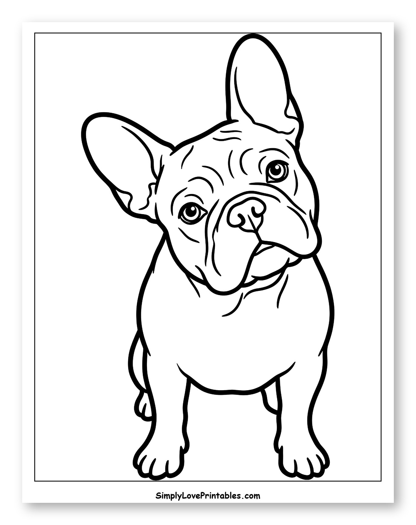 Adorable French Bulldog with Head Tilt Coloring Sheet for Toddlers